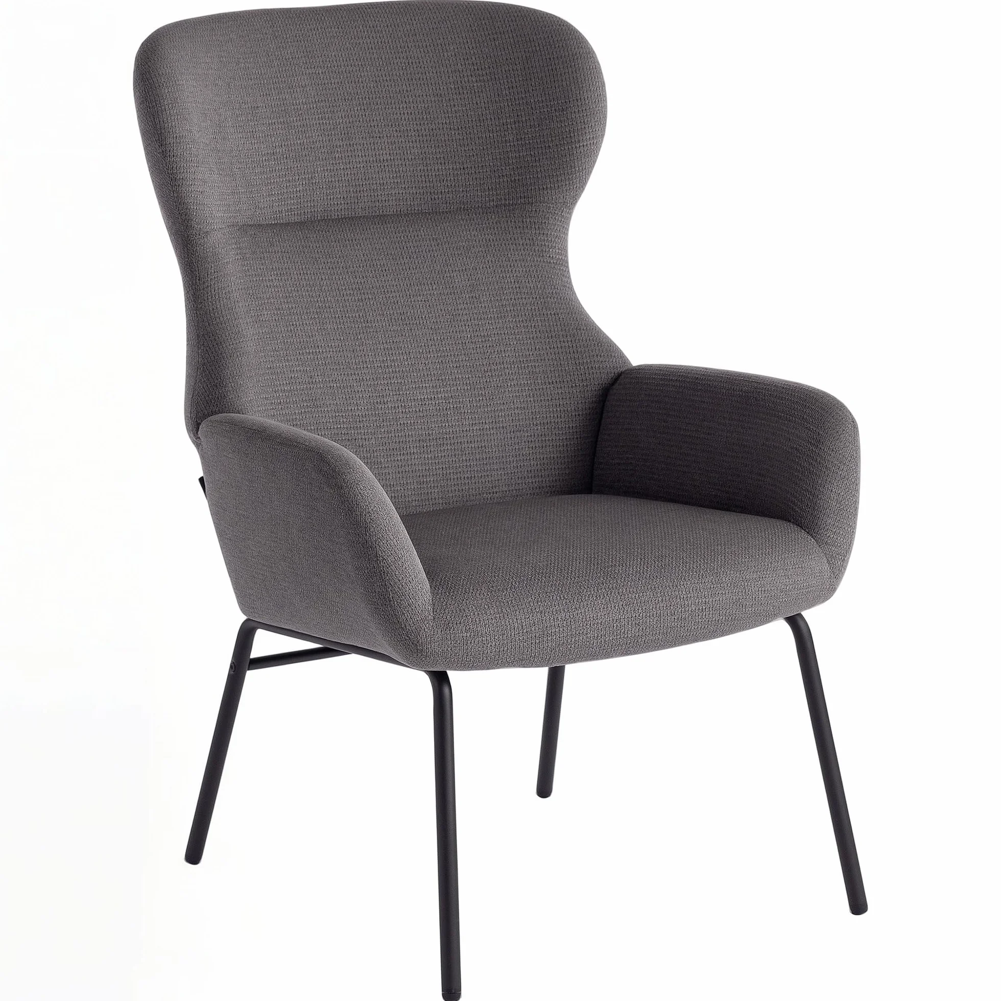 HOMCOM Sillón con Patas de Acero, Respaldo Alto, con Aspecto de Lino, para Dormitorio, Color Gris Oscuro