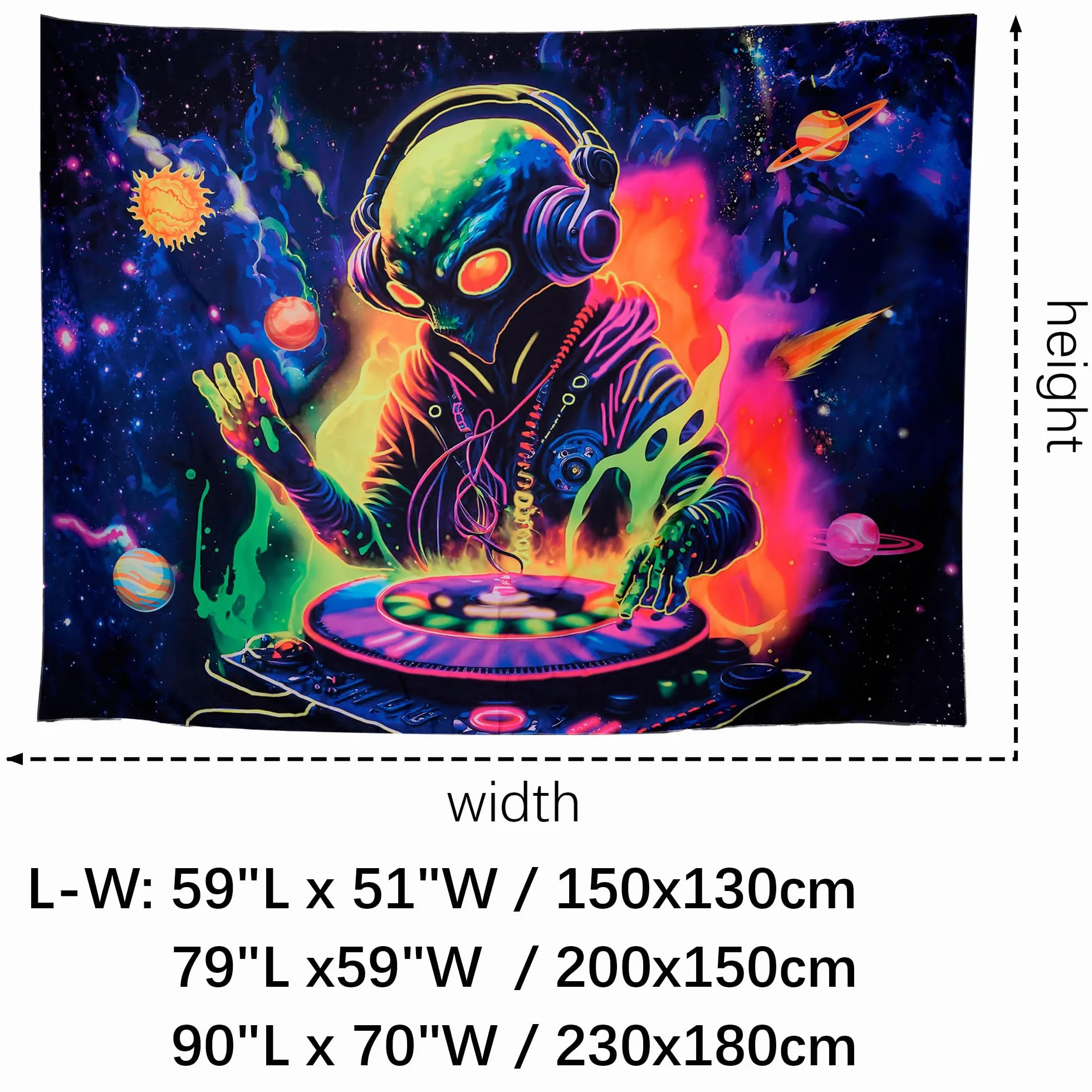 OSVINO Tapiz Extraterrestre 130x150CM UV Reactivo Decoración Pared Dormitorio Luna Sol Planetas Alienígena