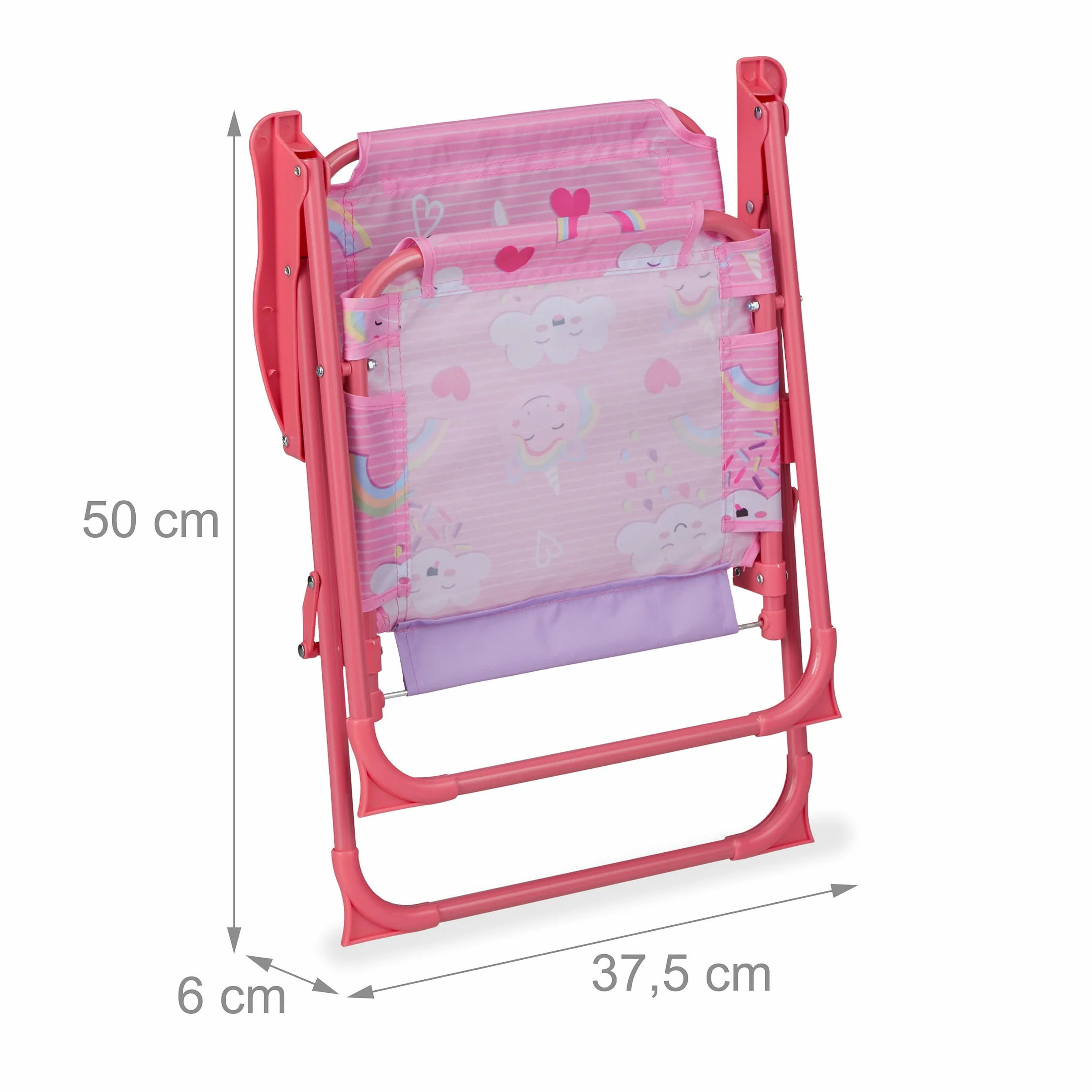 Relaxdays Silla Infantil Plegable Camping Unicornio 51,5x36x37,5 cm Asiento Pícnic Multicolor