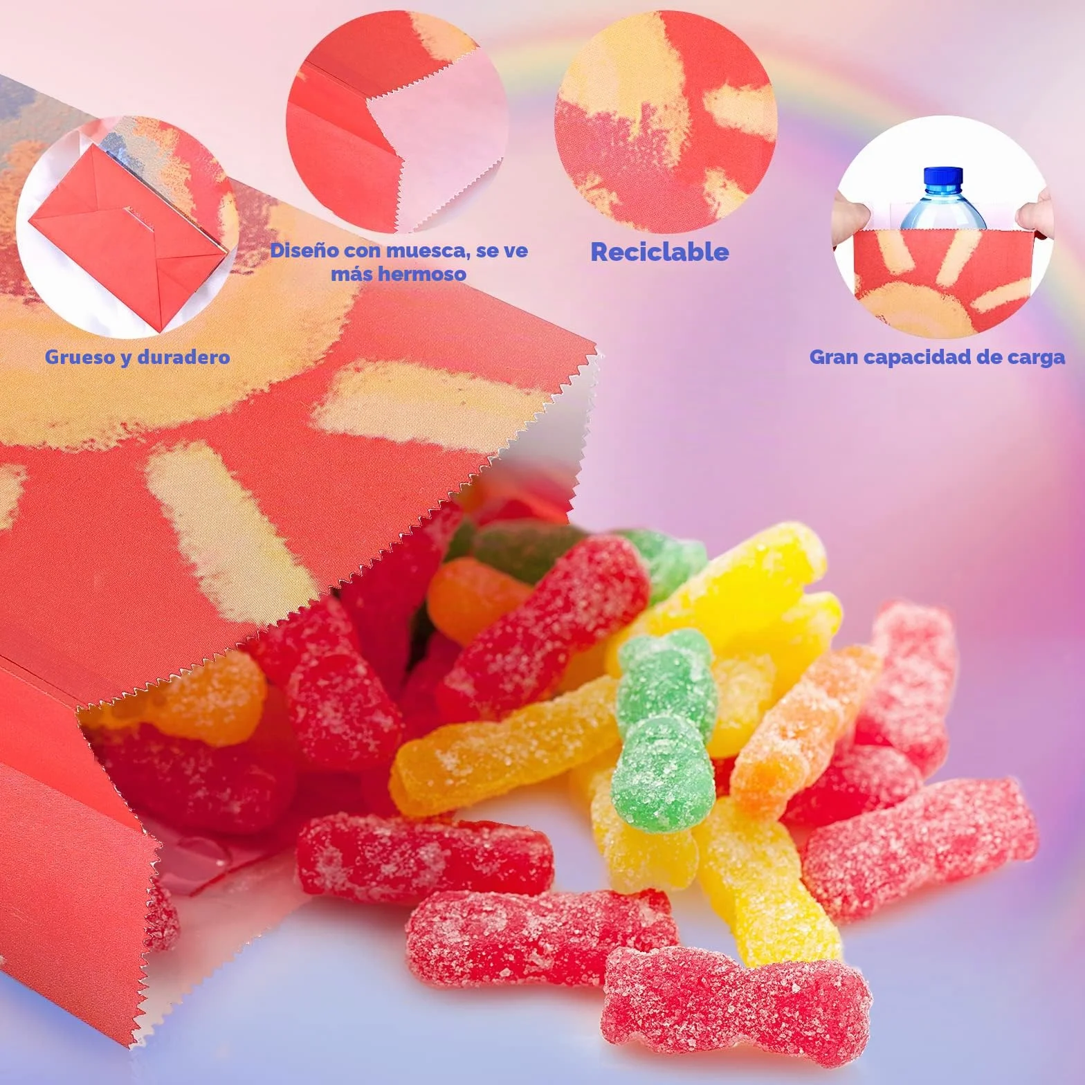 Romon Bolsitas para Regalos, 24 PCS Bolsas de Papel Kraft Arco Iris Bolsas Cumpleaños Infantil con 24 Pegatinas para Envolver Regalos, Regalos, Fiesta, Celebración, Boda, 1 item