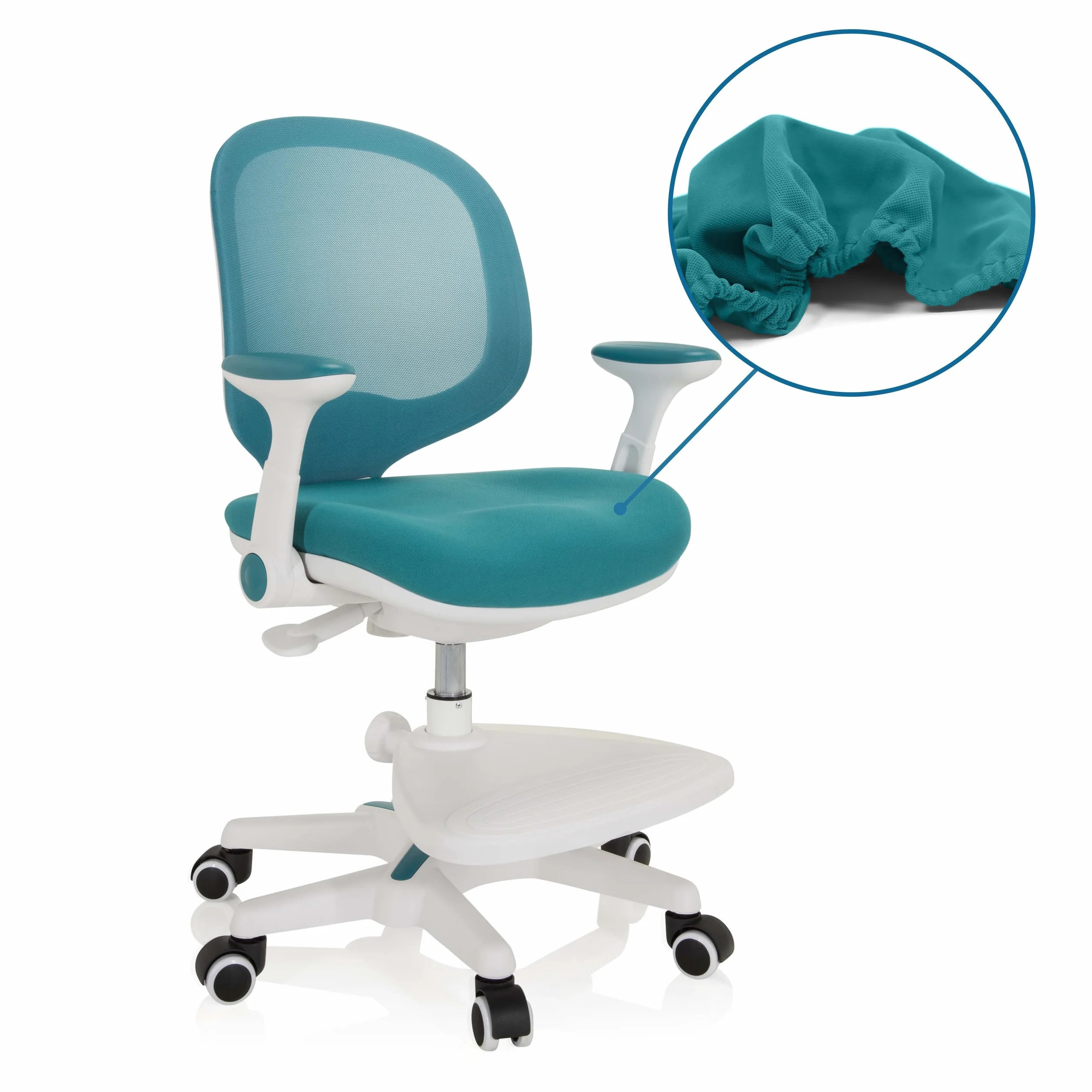 hjh OFFICE Silla para niños Silla giratoria Kid Ergo Tela/Tejido de Malla Práctico reposapiés Regulable en Altura Azul