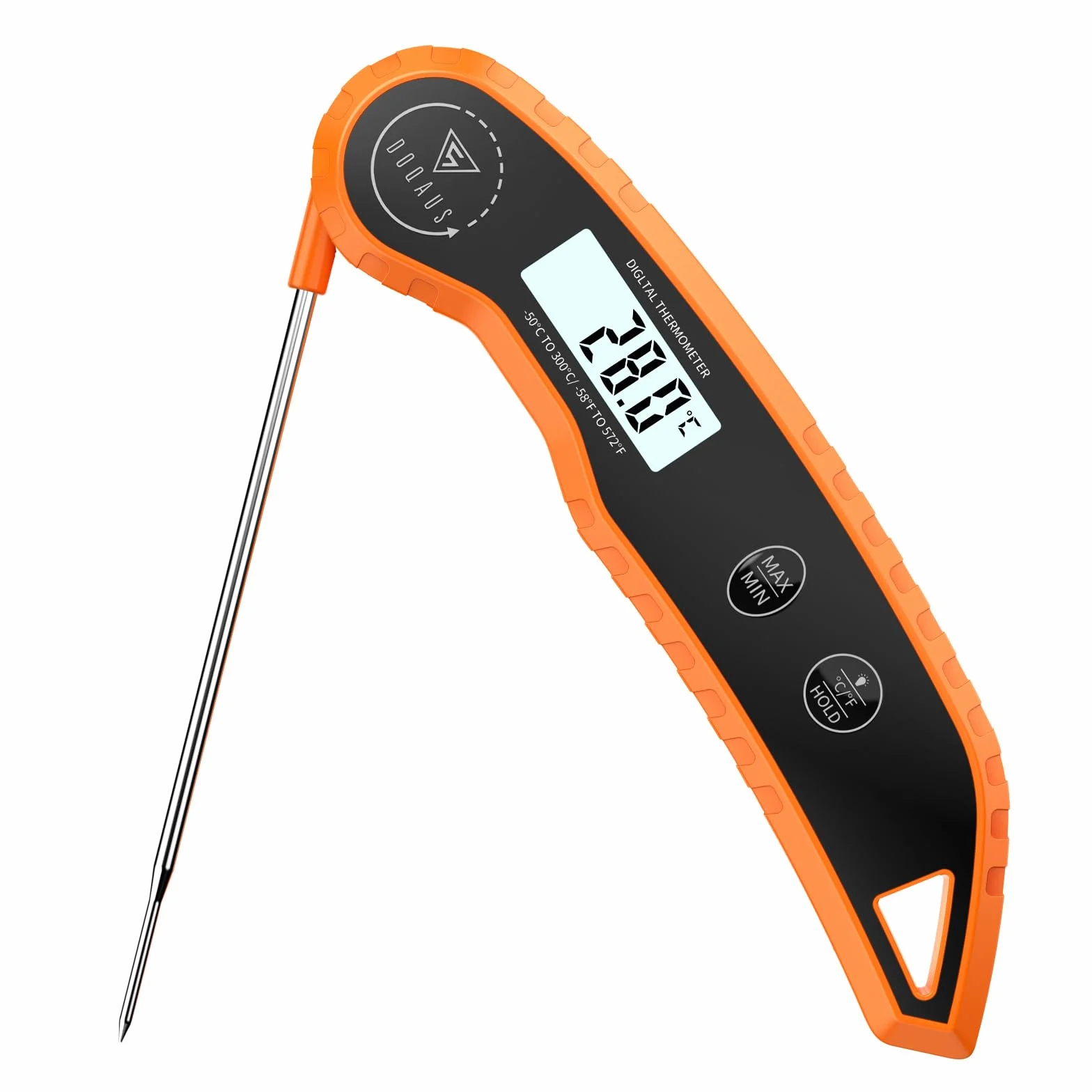 DOQAUS Termometro Cocina, Termometro Digital Cocina, 3 Segundos Lectura Rápida, Precisión ±0,5℃, Pantalla LCD, Termómetros para Frigoríficos, Carne, BBQ, Horno, Aceite, Agua(Naranja)