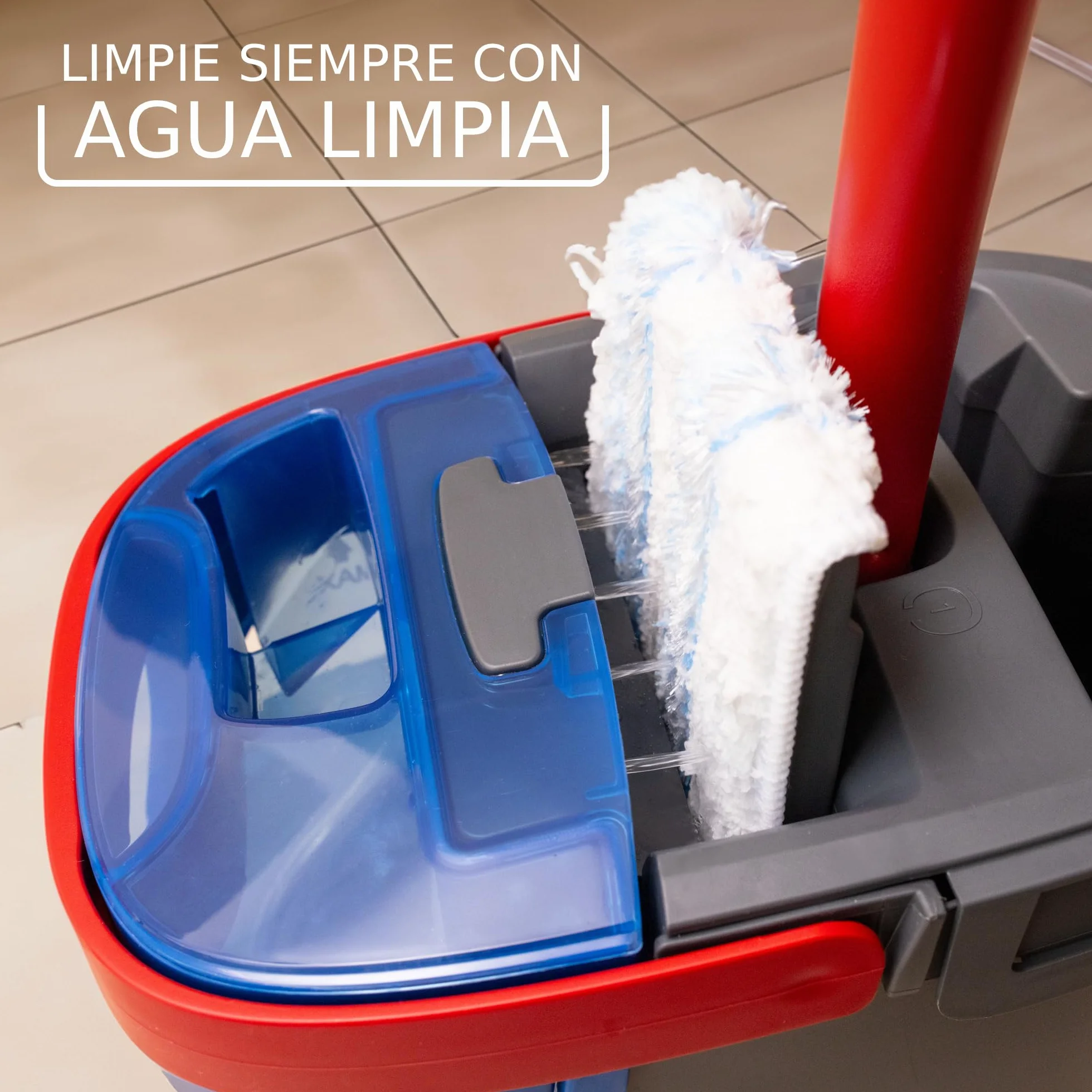 Vileda H2Pro Sistema de mopa Plana Agua Limpia y Sucia Separadas Escurrido con una Mano Microfibra