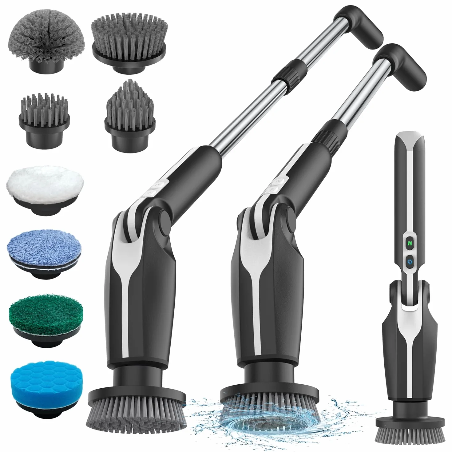 Leebein Cepillo Eléctrico Limpieza Hogar, Fregadora Giratoria Eléctrica con 8 Cepillo Reemplazables, Control Remoto, 2 Velocidades de Rotación y Mango Ajustable 38-132CM para Baño/Cocina/Coche