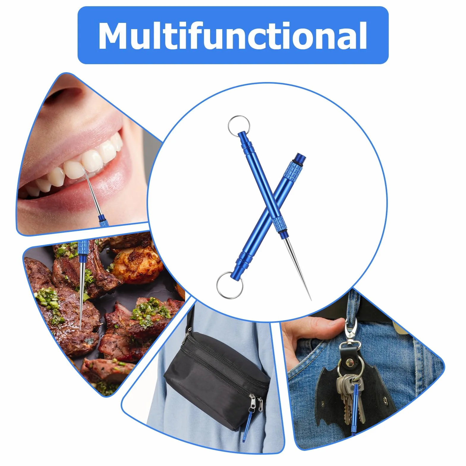 Palillos De Dientes Metal Reutilizables 5 Piezas Portátil Protector para Picnics Acampadas