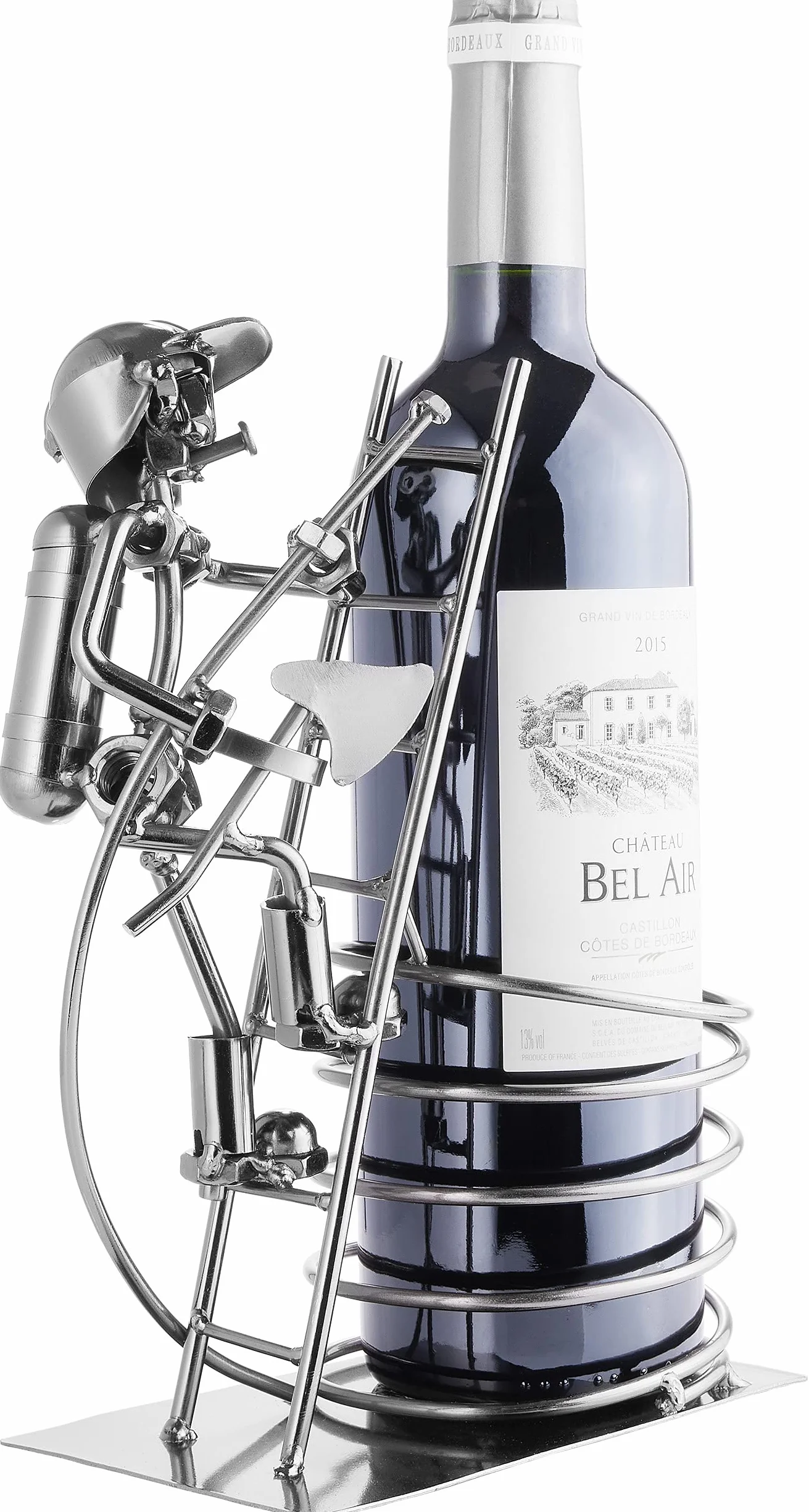 BRUBAKER Soporte de botella de vino bombero en escalera de metal con tarjeta de felicitación