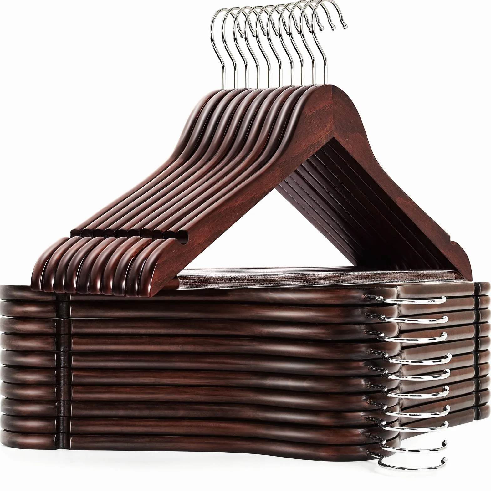 Amber Home Perchas de Madera de Nogal para Vestido de Novia, Perchas para Abrigos, Trajes, Perchas para Pantalones con Barra Antideslizante Acabado Suave, con Muescas Bien Cortadas, Paquete de 20
