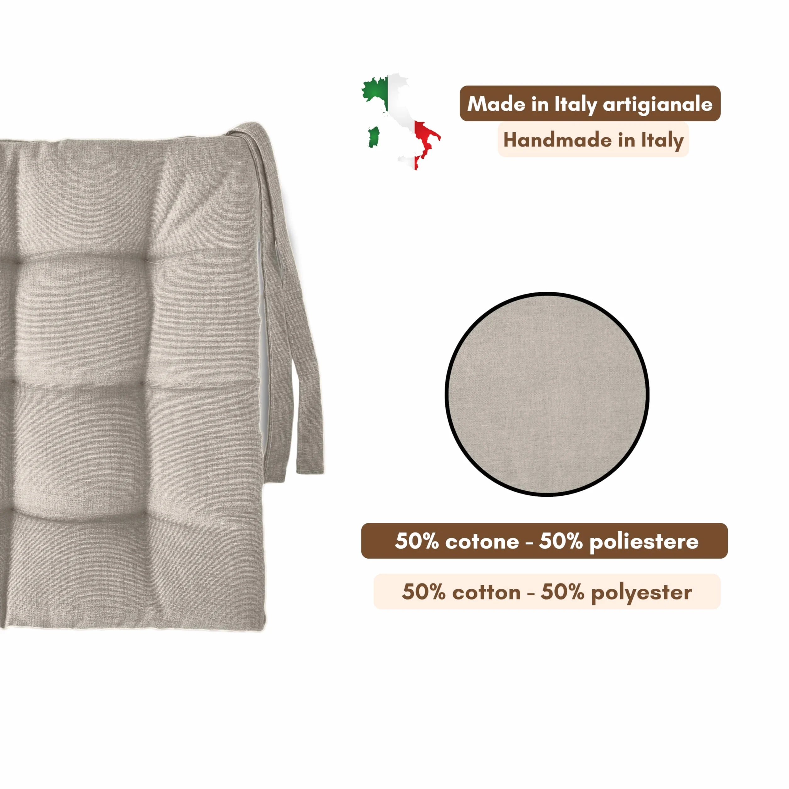 Il Tuo Artigiano Design Juego de 4 o 6 cojines para sillas de cocina, fabricados en Italia, juego de 6 piezas, 40 x 40 cm, grosor 6 cm, acolchado de espuma y suave acrílico (6, tono)