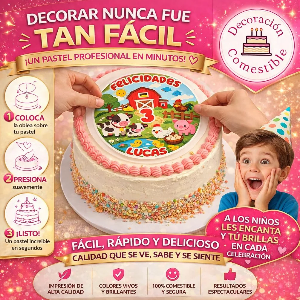 FOTO para PASTEL COMESTIBLE, oblea personalizada nombre y edad, Medida RECTANGULAR