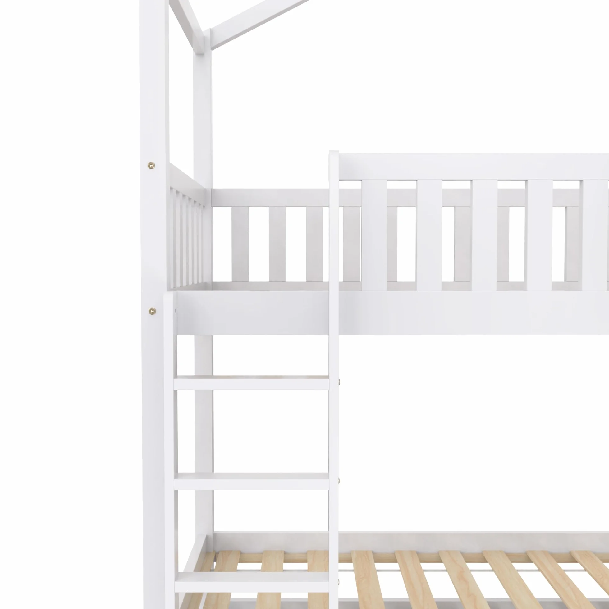 Azkoeesy Litera Infantil con Cama Nido para 3 niños o Adultos, Forma de casita, con protección anticaídas, somier, Escalera, Material Pino, Color Blanco, 90 x 200 cm - N634W0001A