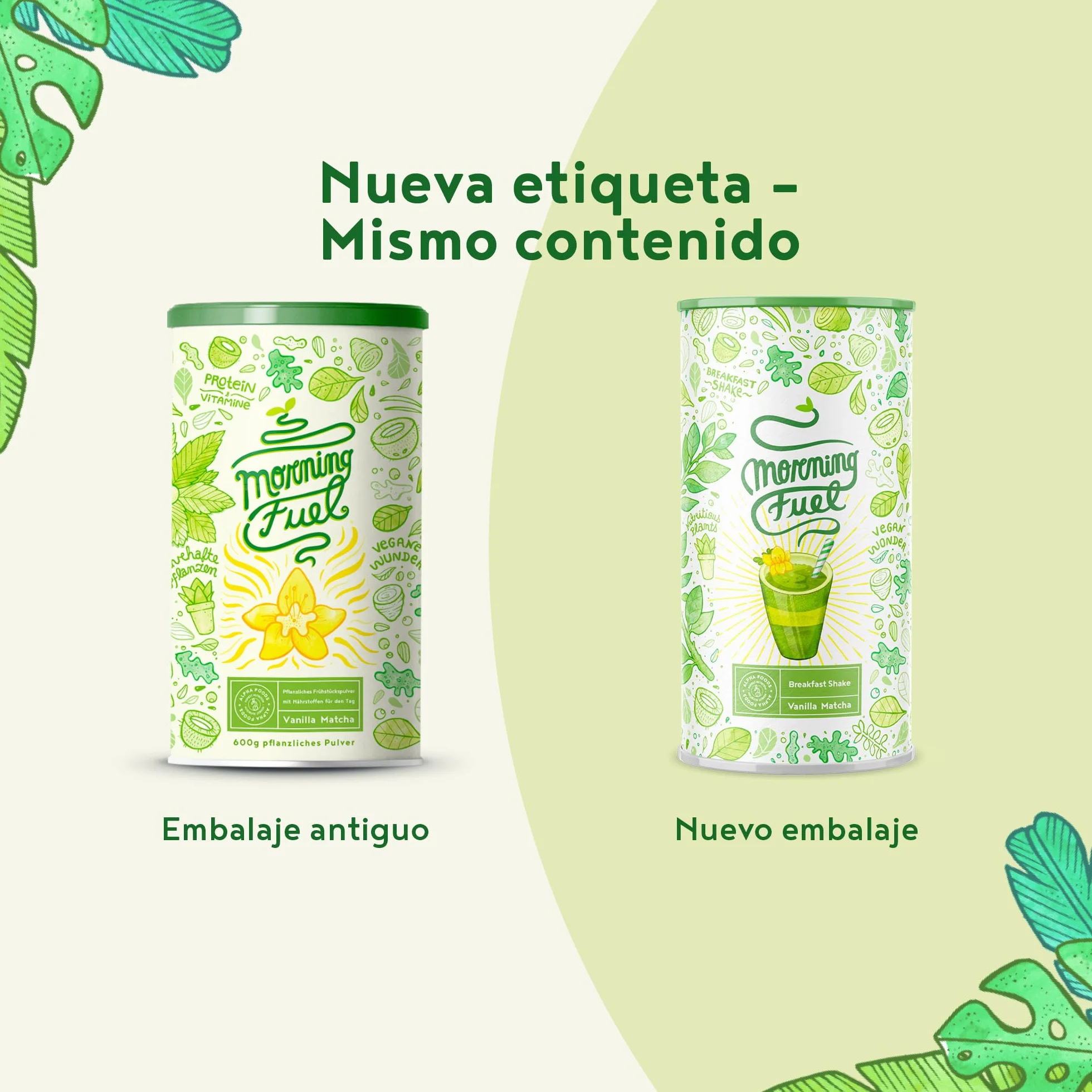 Morning Fuel Proteina Vegana Guisantes Avena Matcha Vainilla 600g
