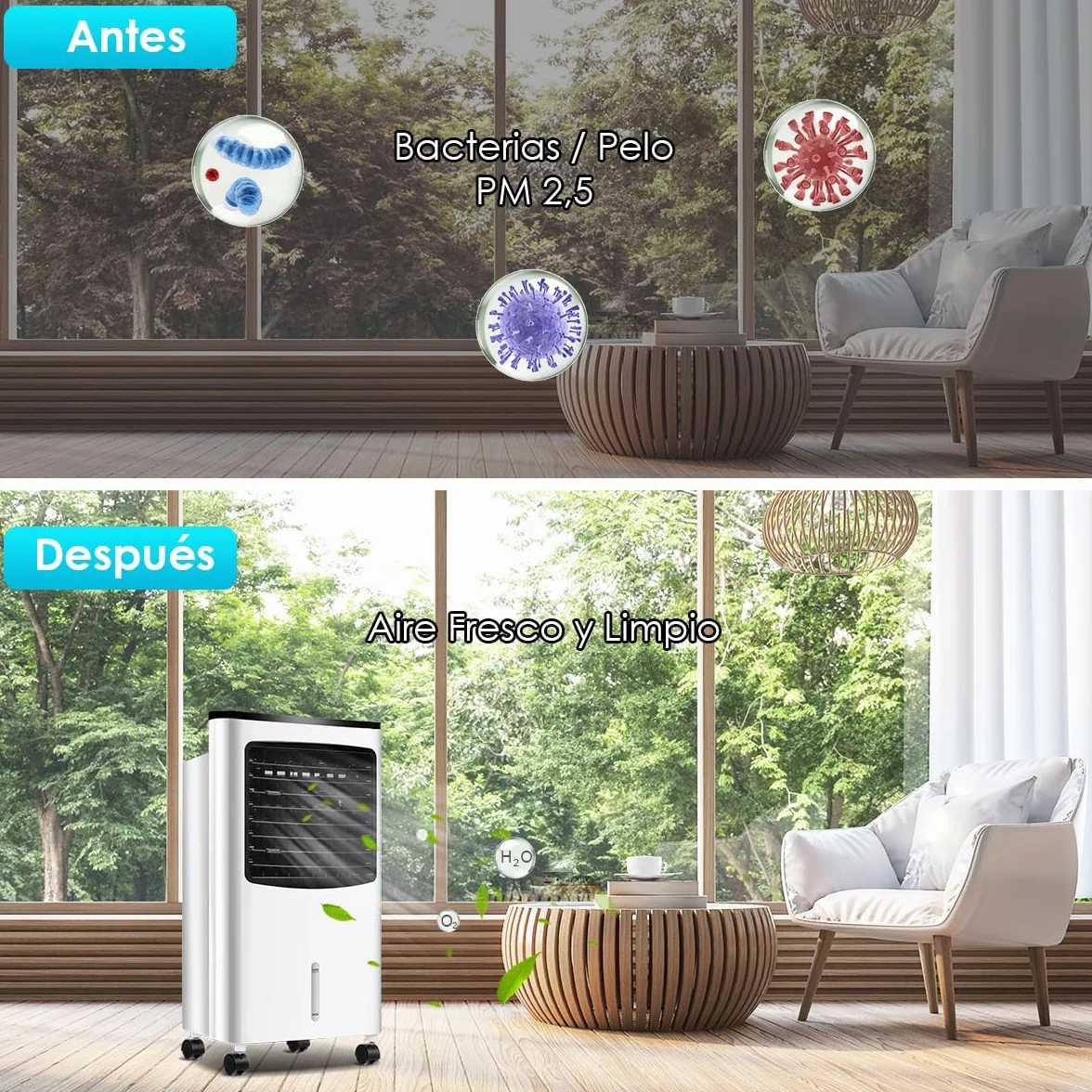 GOPLUS Aire Acondicionado Portátil 4 en 1, Purificación Ventilador Humidificador Enfriador de Aire Móvil con Depósito de Agua 8L, Climatizador Evaporativo 3 Velocidad, Temporizador 7,5H, Contro Remoto