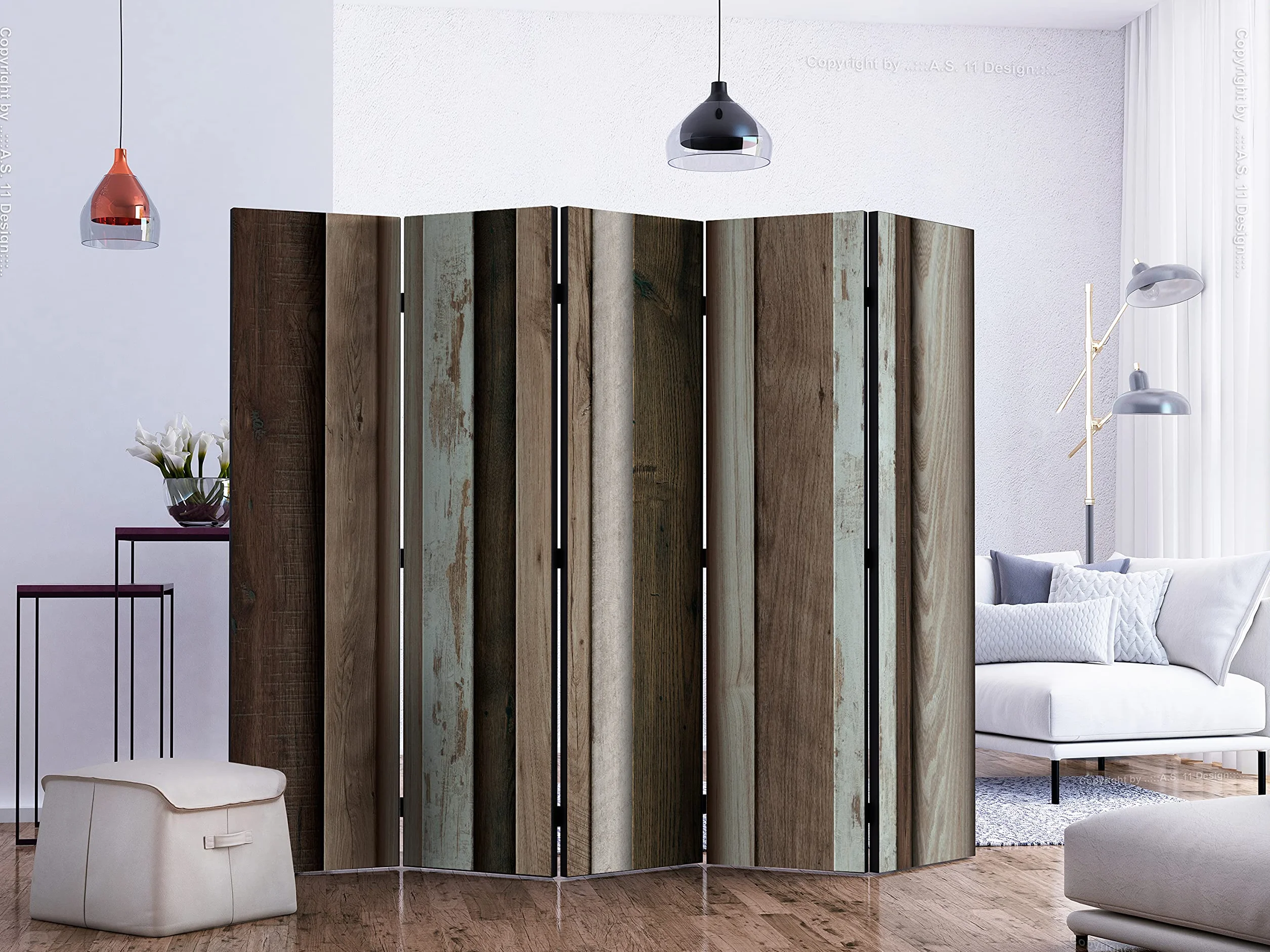 murando Biombo Madera 225x172 cm Impresion Unilateral en el Lienzo de TNT Decoracion Foto Biombo de Madera con Imagen Impresa Home Office Separador Madera Tablas Efecto 3D f-A-0455-z-c