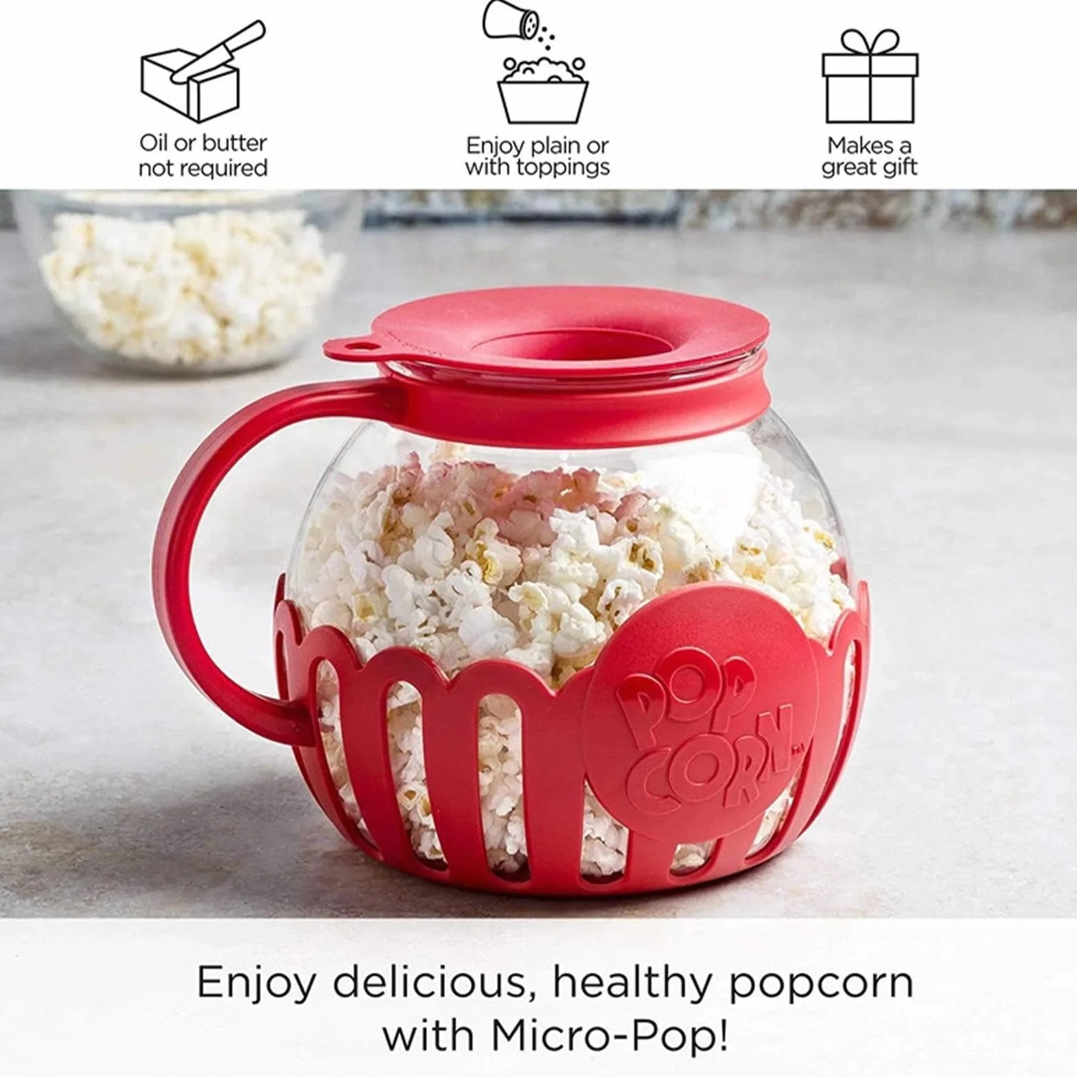 Recipiente de palomitas de maíz para microondas, vidrio de borosilicato 2.25 cuartos