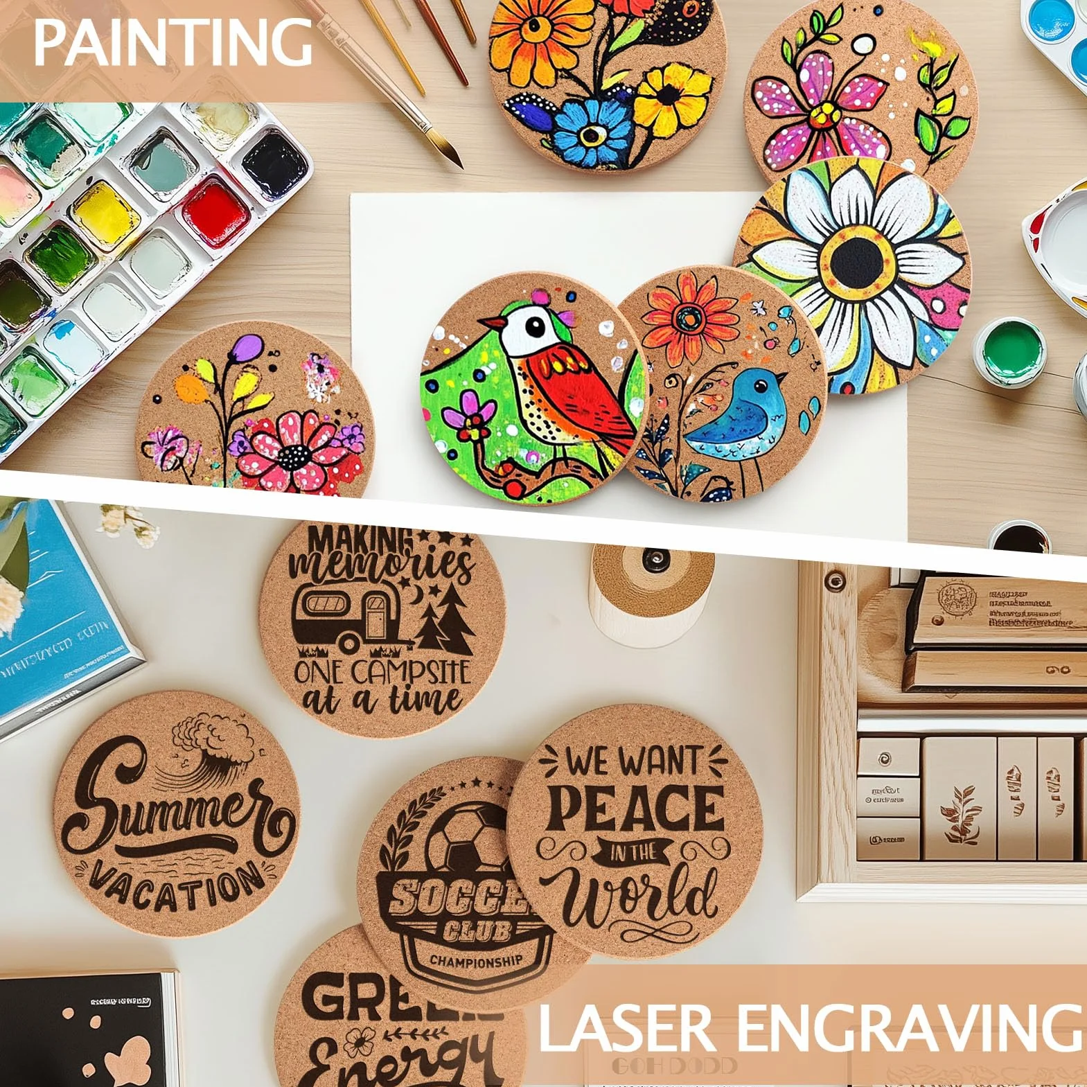 GOH DODD Posavasos de Corcho 4 Pulgadas Gruesos Absorbentes para Manualidades DIY Lasergrabado Sublimación Pintura