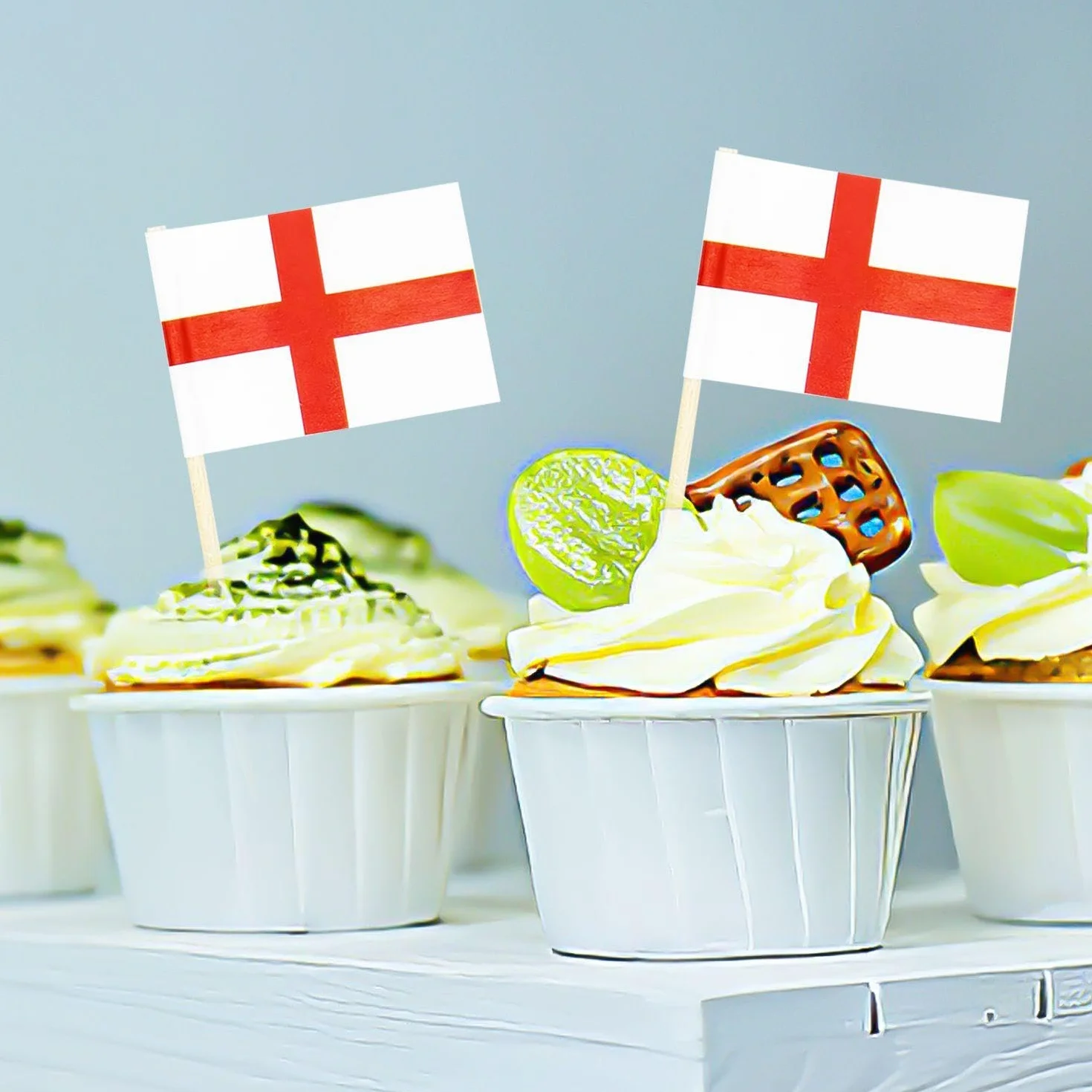 Palillos De Dientes De La Bandera De Inglaterra, Decoraciones De Pasteles De Fútbol