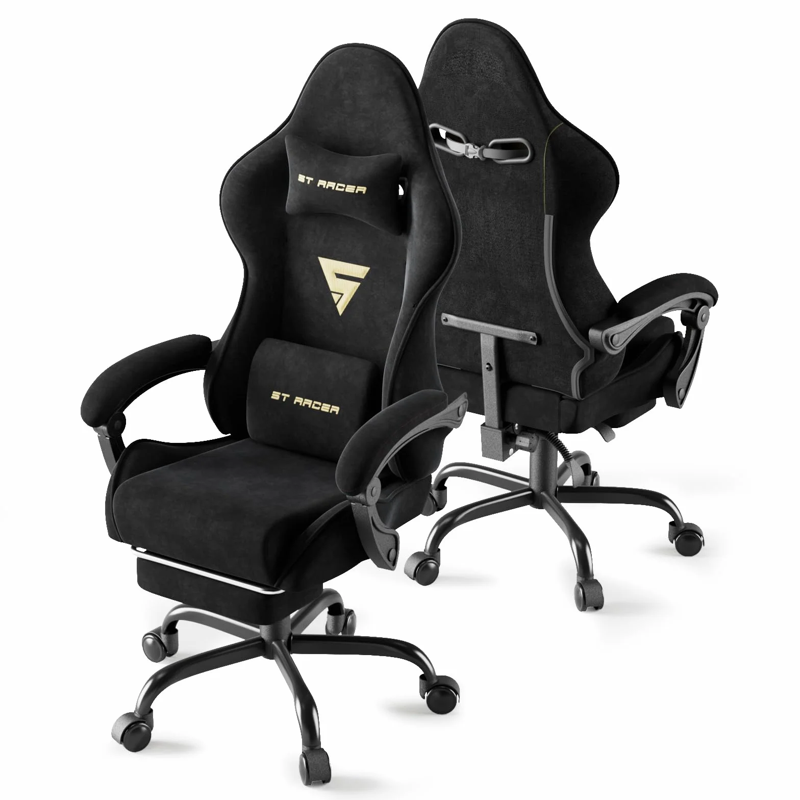 Ferghana Silla Gaming Silla Gaming con Masajeador, Silla Ergonómica de Terciopelo para Juegos, Silla Gamer con Lumbar, Reposapiés, Silla de Oficina, Capacidad de Peso de 250 Libras, Negro