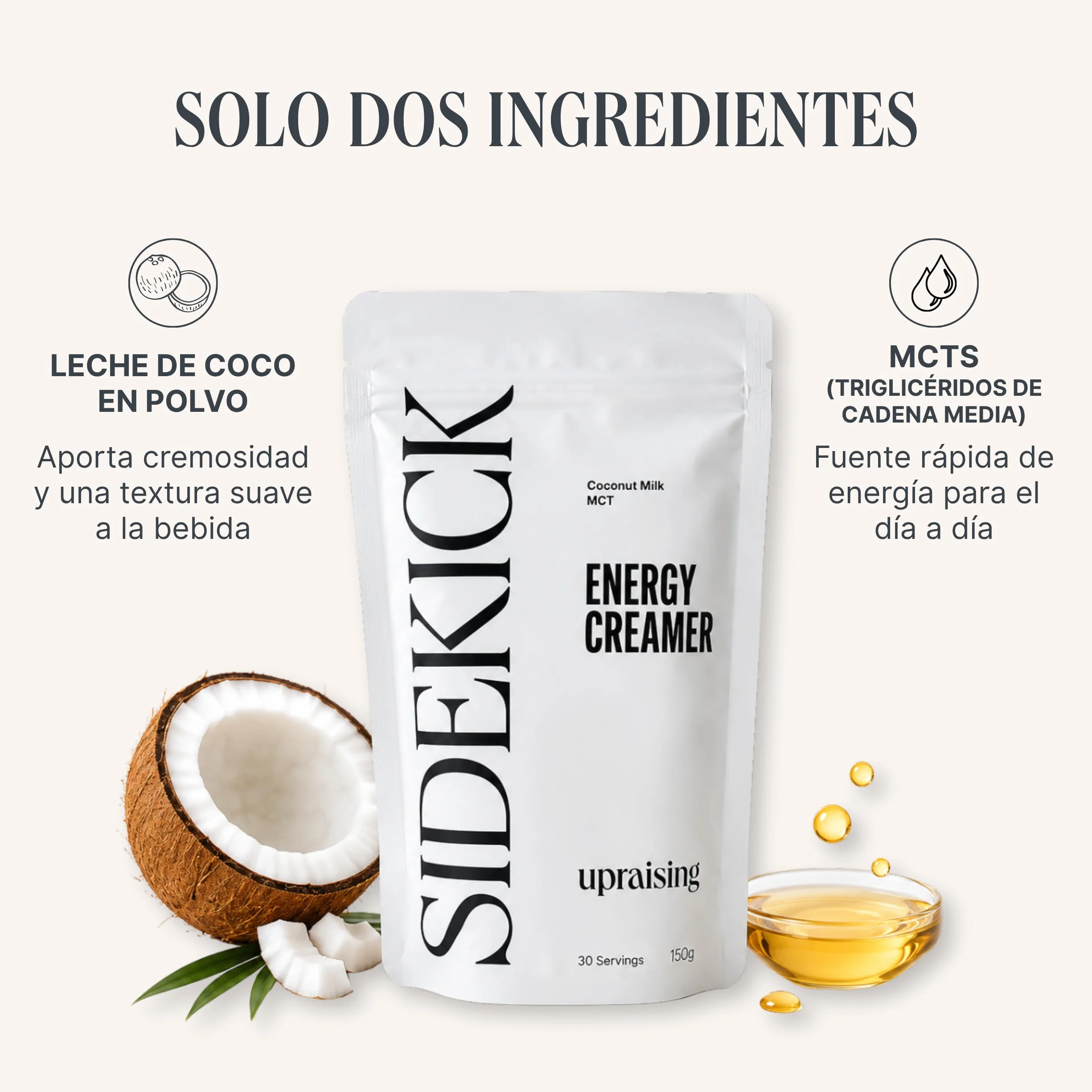 Upraising Mezcla de Leche de Coco en Polvo MCTs 150 g 100% Natural Sin Edulcorantes