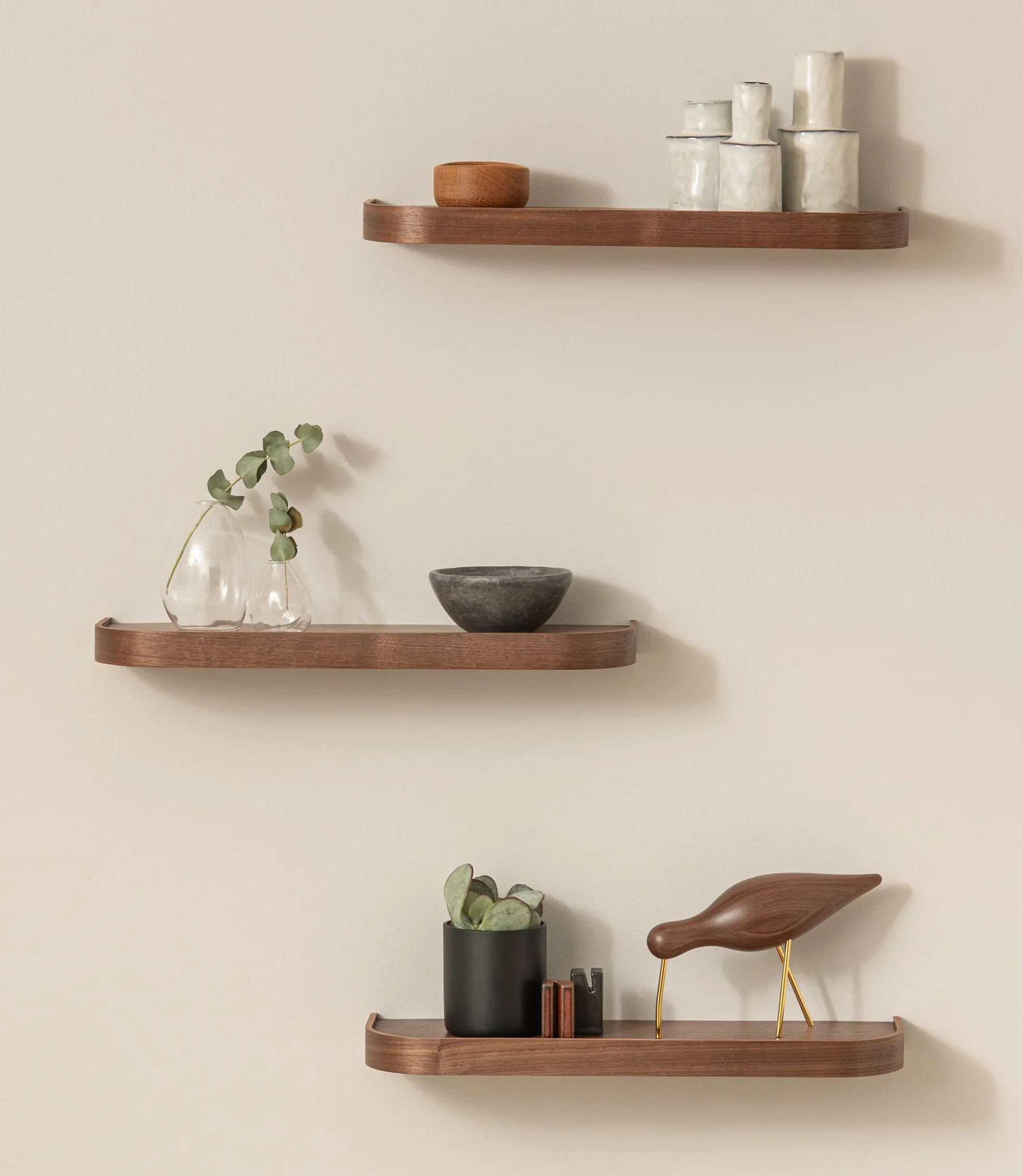 Estantería Pared Toke 3 Baldas Flotantes Chapa Madera Natural Nogal