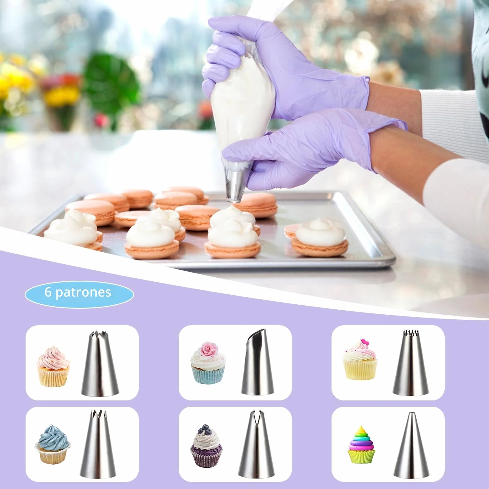 CRESZZLE Manga Pastelera Profesional 30x20cm 100 Unidades Desechables + 6 Boquillas