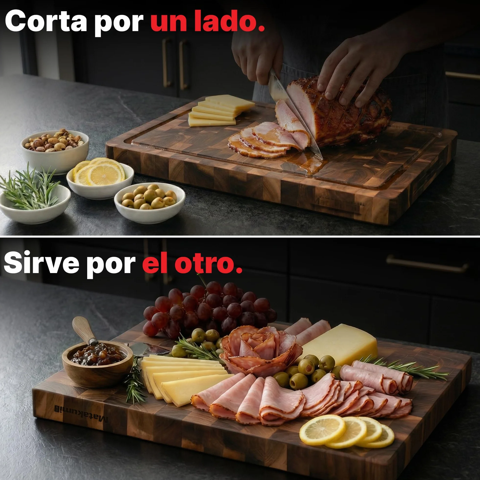 Tabla Cortar Cocina Acacia Madera 40x30x3 cm Doble Cara