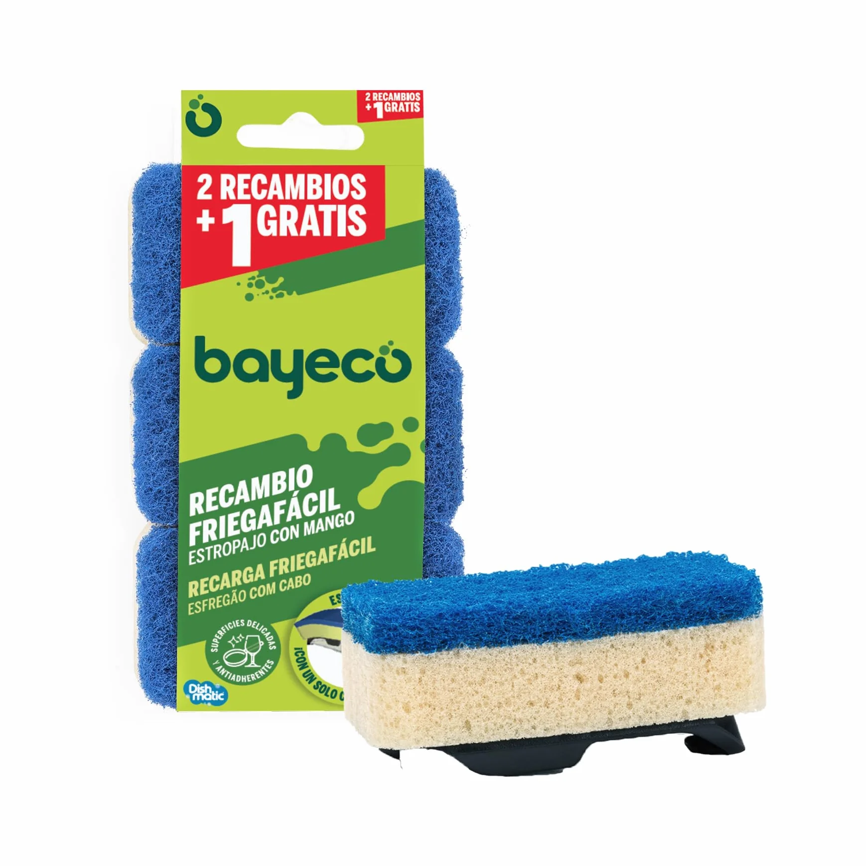 Bayeco Recambio Estropajo con Mango No Raya Pack 3 Unidades Azul