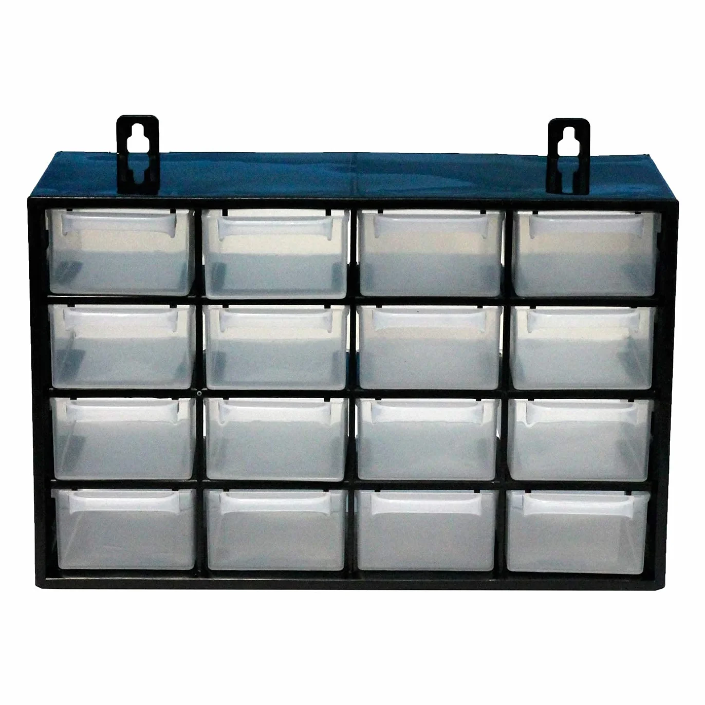 Clasificador apilable con 16 cajones, negro, 17 x 27 x 12 cm. Módulo, estante organizador de plástico para piezas pequeñas, taller, costura