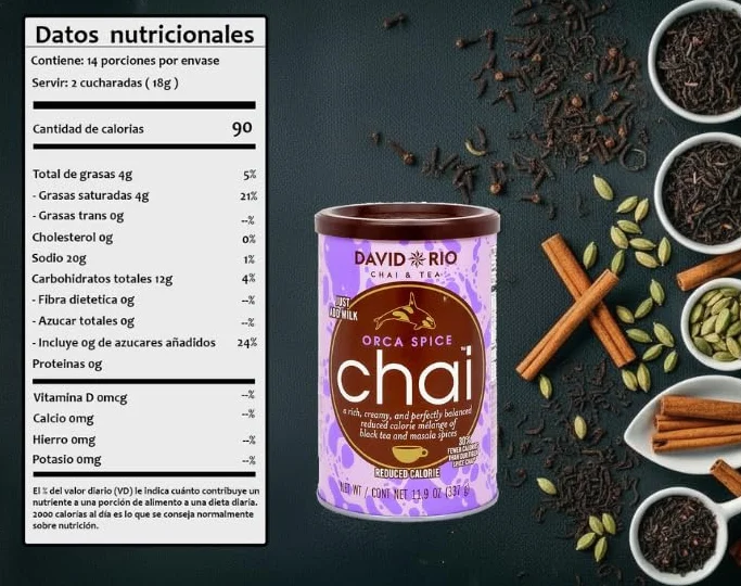 David Rio Chai Orca Spice Sin Azúcar Pack de 2 x 337 g Té Negro con Especias