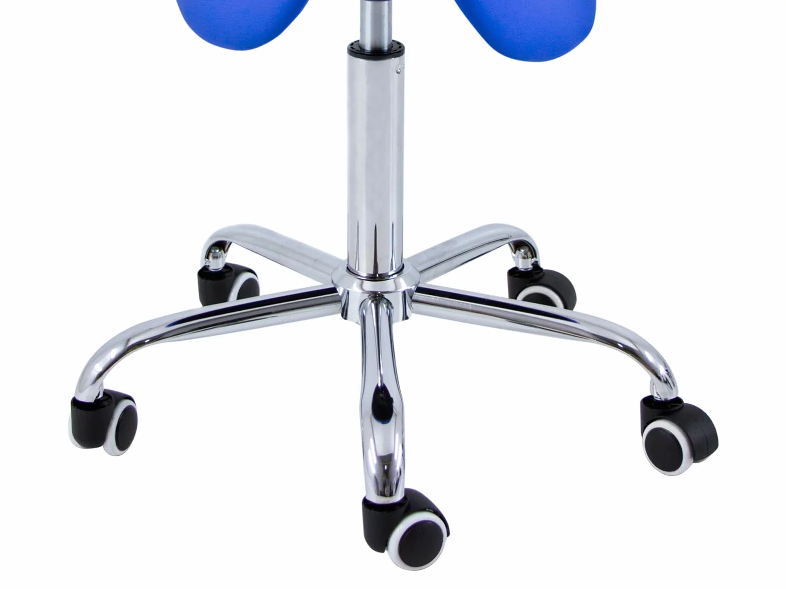 QUIRUMED Taburete Pony 5 Ruedas, Base cromada, Tapizado Polipiel, Regulable Altura, Giratorio, 150 kg