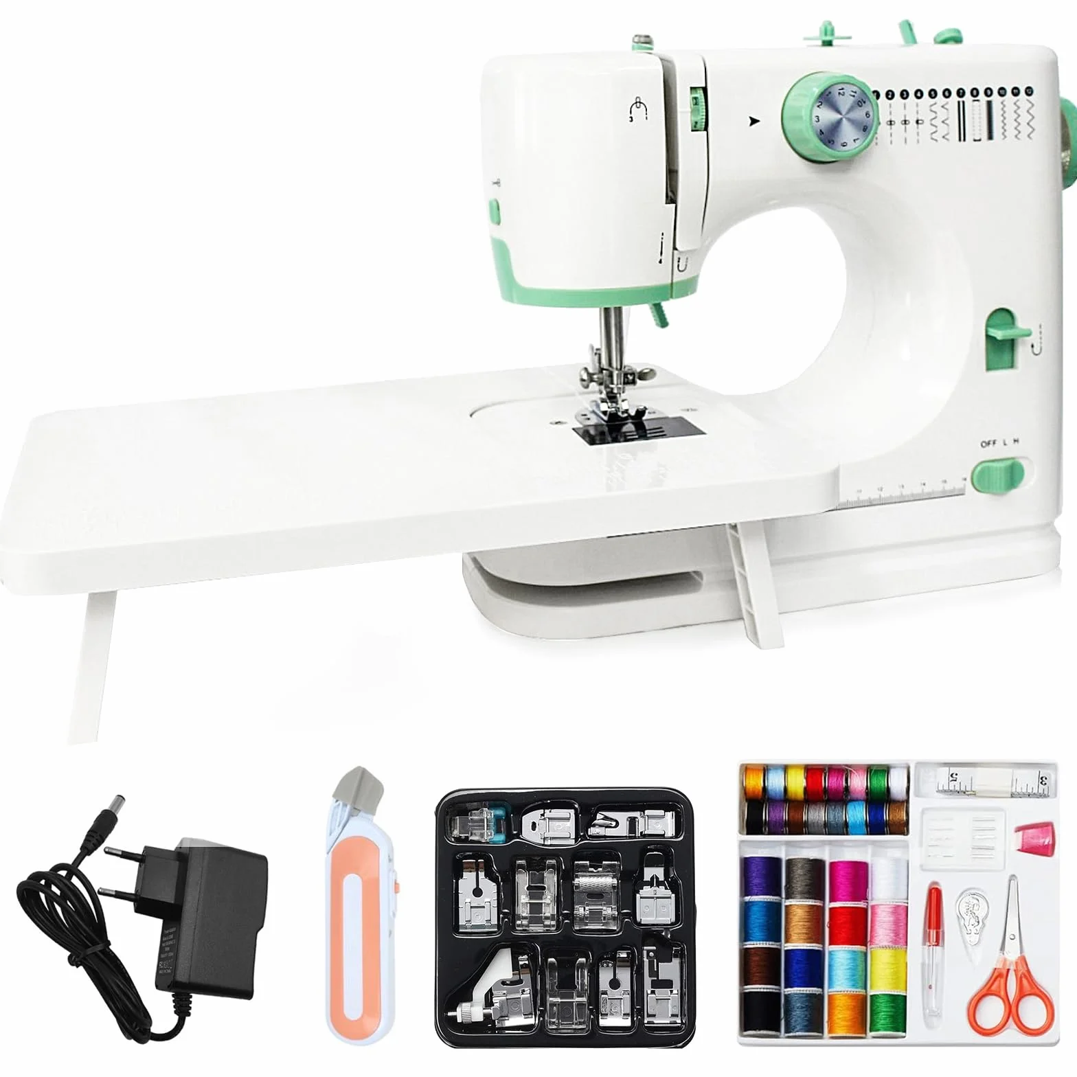 520 MáQuina De Coser PortáTil, MáQuina De Coser MultifuncióN Para Principiantes Y Profesionales, 12 Tipos De Puntadas Diferentes Con Pedal, Con Kit De Costura Para Principiantes & Hogar