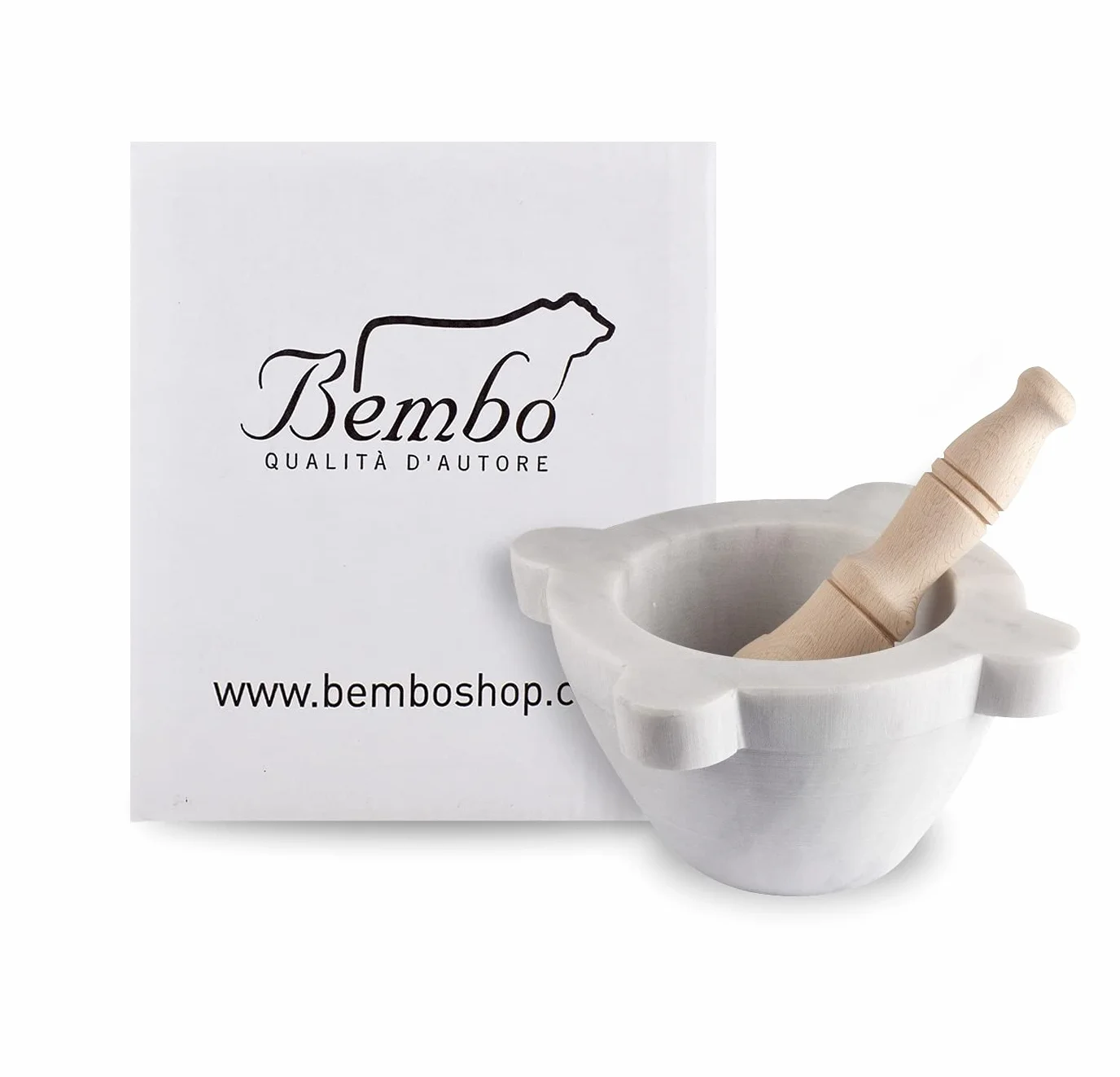 Mortero En Mármol Blanco De Carrara Con Almirez Bembo – Mortero Para Pesto Y Especias – Made in Italy - Modelo Genovés (cm 20)