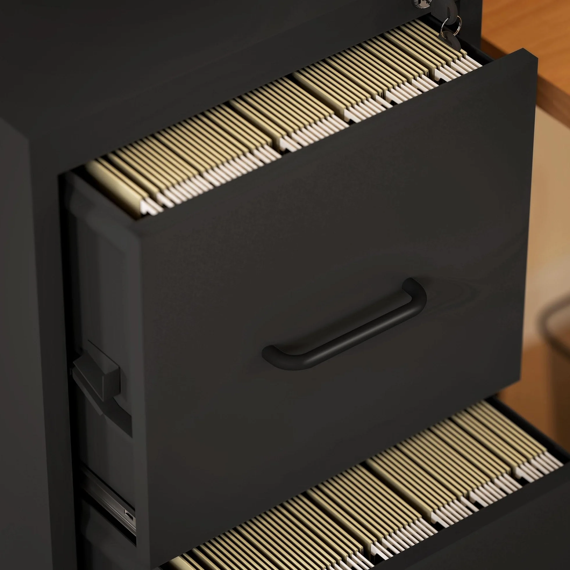 HOMCOM Archivador de 3 Cajones con Barra Ajustable de Acero para Oficina, Ideal para el Hogar y el Estudio, 36,5x46,2x99 cm, Negro