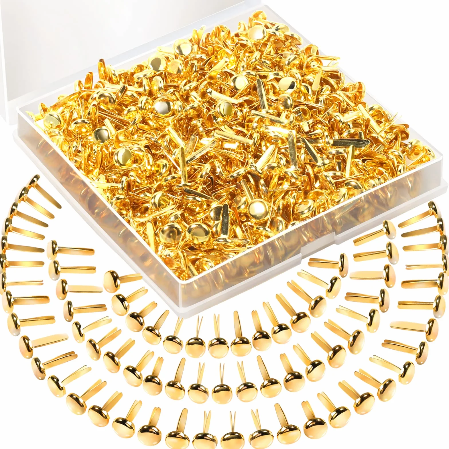 500 mini sujetadores de papel, HNYYZL sujetadores de latón de metal con caja, decoración de papel, arte DIY (dorado 0.3x0.6 pulgadas)