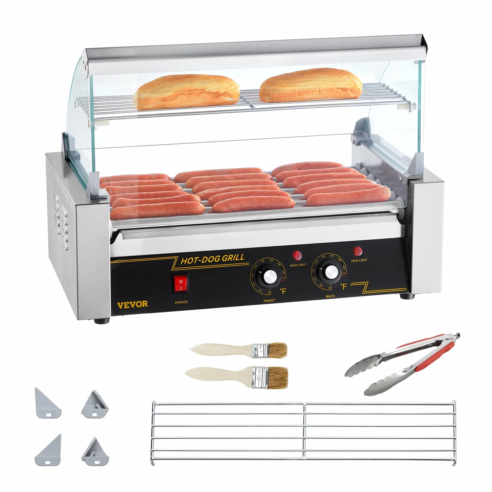 VEVOR Máquina de Rodillos para Perros Calientes 55,5x32,5x41 cm Acero Inoxidable 50-250°C 1,4 kW