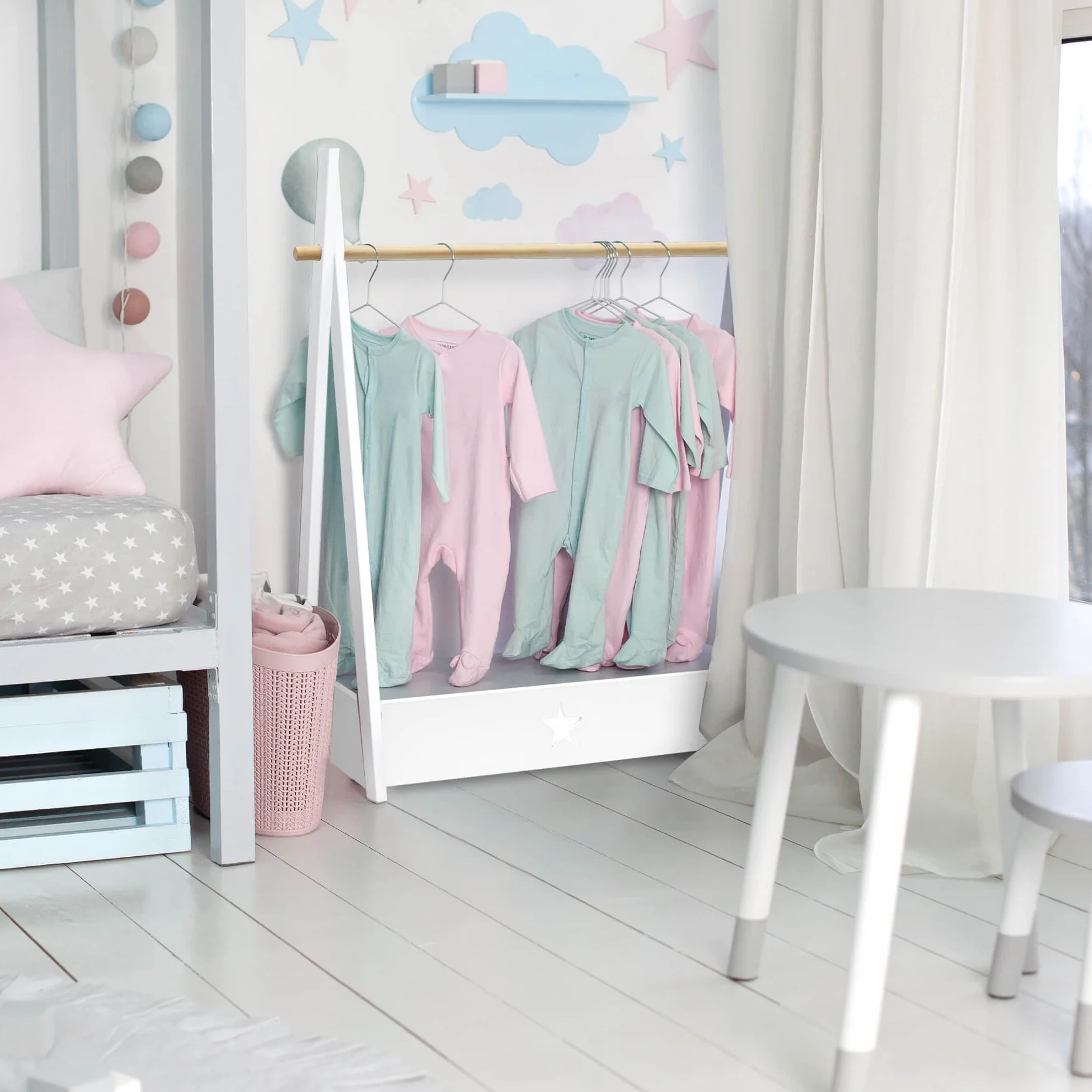Rebecca Mobili Perchero Infantil Armario Blanco Pino MDF 118 x 82 x 42 cm