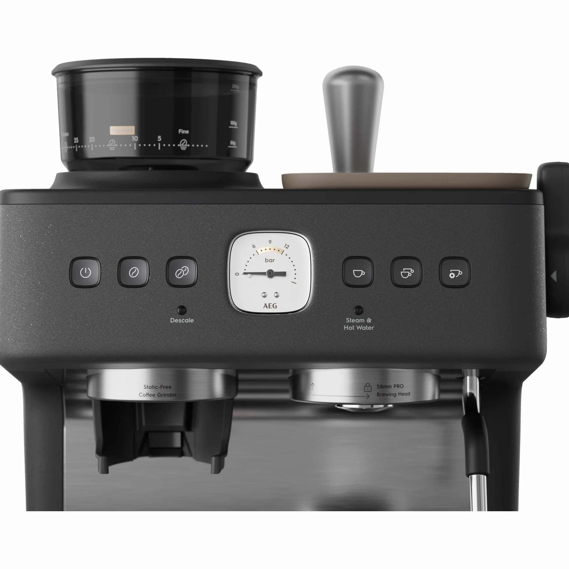 AEG Máquina portafiltros Espresso EC8-1-8BP – Dual Thermoblock, 30 grados de molienda, 20 bares de presión, control de temperatura PID, cabezal de preparación de 58 mm, espumador de leche, calentador