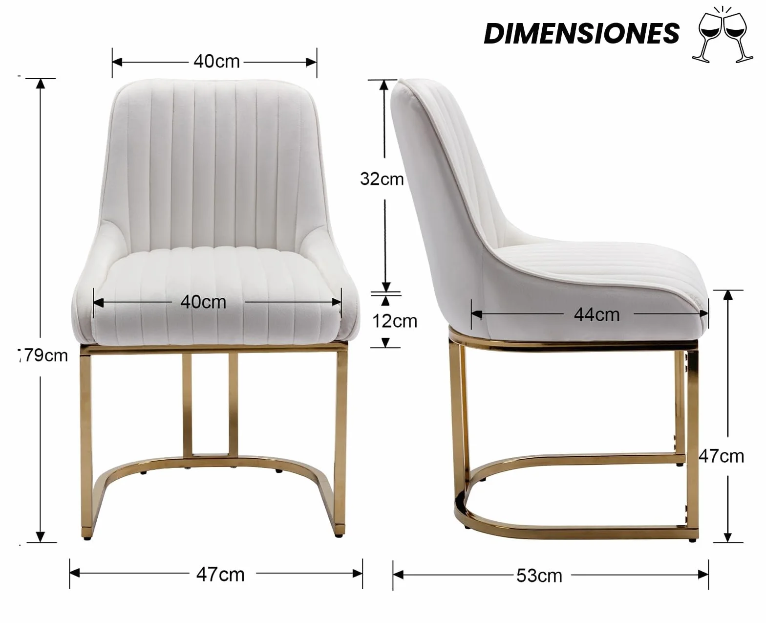 chairus Juego de 4 Sillas de Comedor Terciopelo Sillas Cocina Modernas con Patas Doradas, Sillas Restautante Elegante sin Brazos para Salón/Cafetería/Recepción, Blanco
