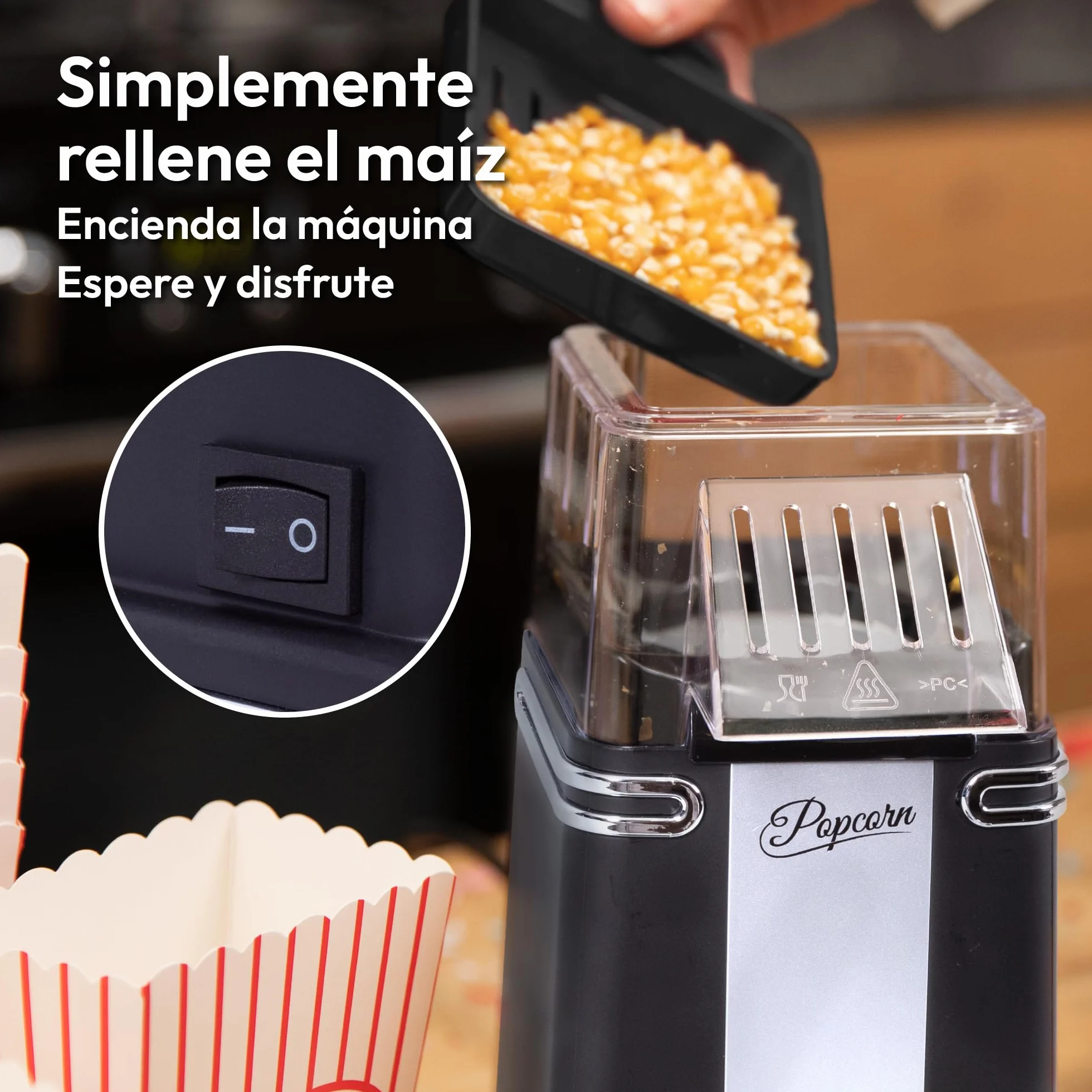 Máquina de Palomitas Gadgy Clásica, Aire Caliente Sin Aceite, Negro Retro