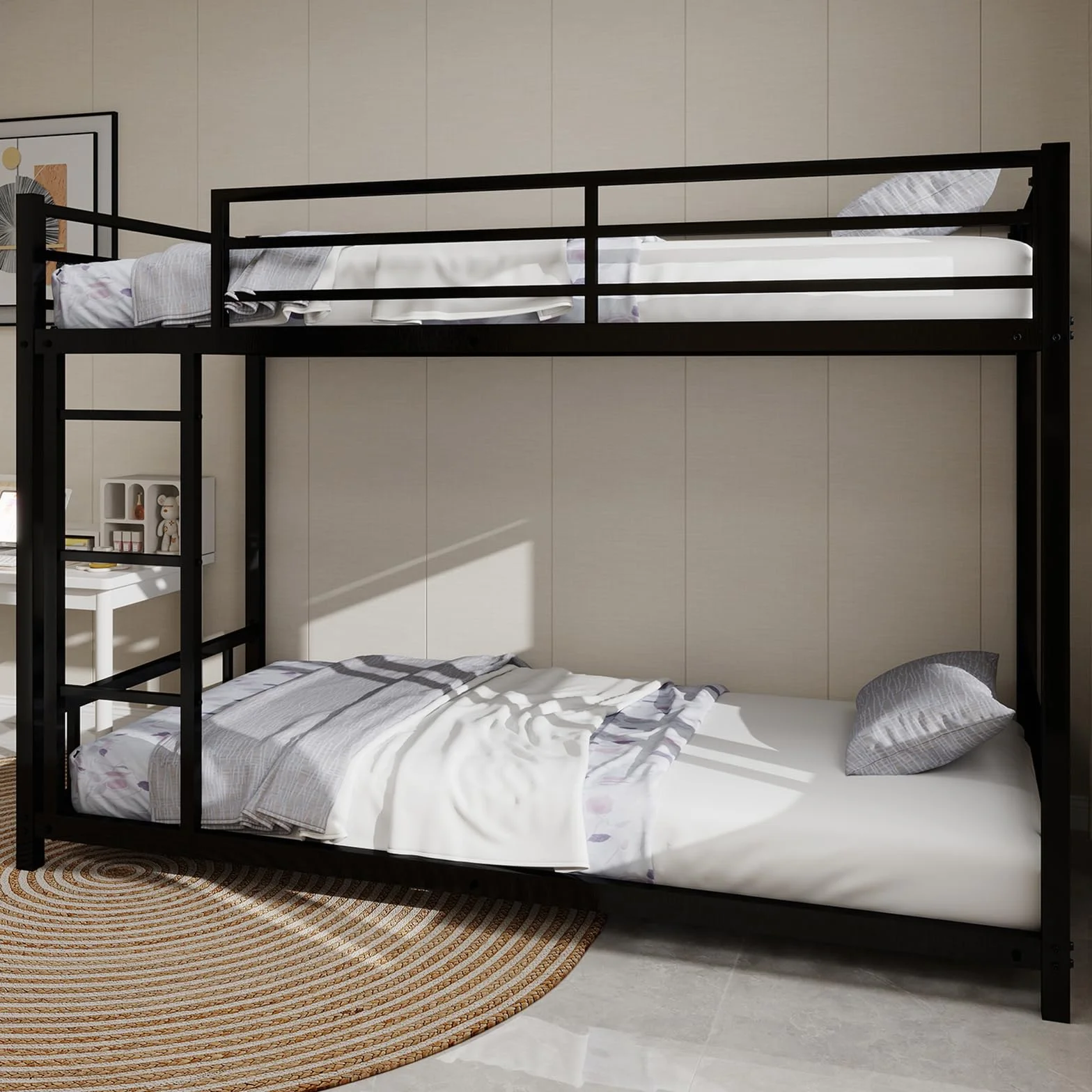 Lubvtti Litera para niños/adolescentes/adultos, cama para niños de 90 x 190 cm, de metal, con escalera y barandilla (C-negro)