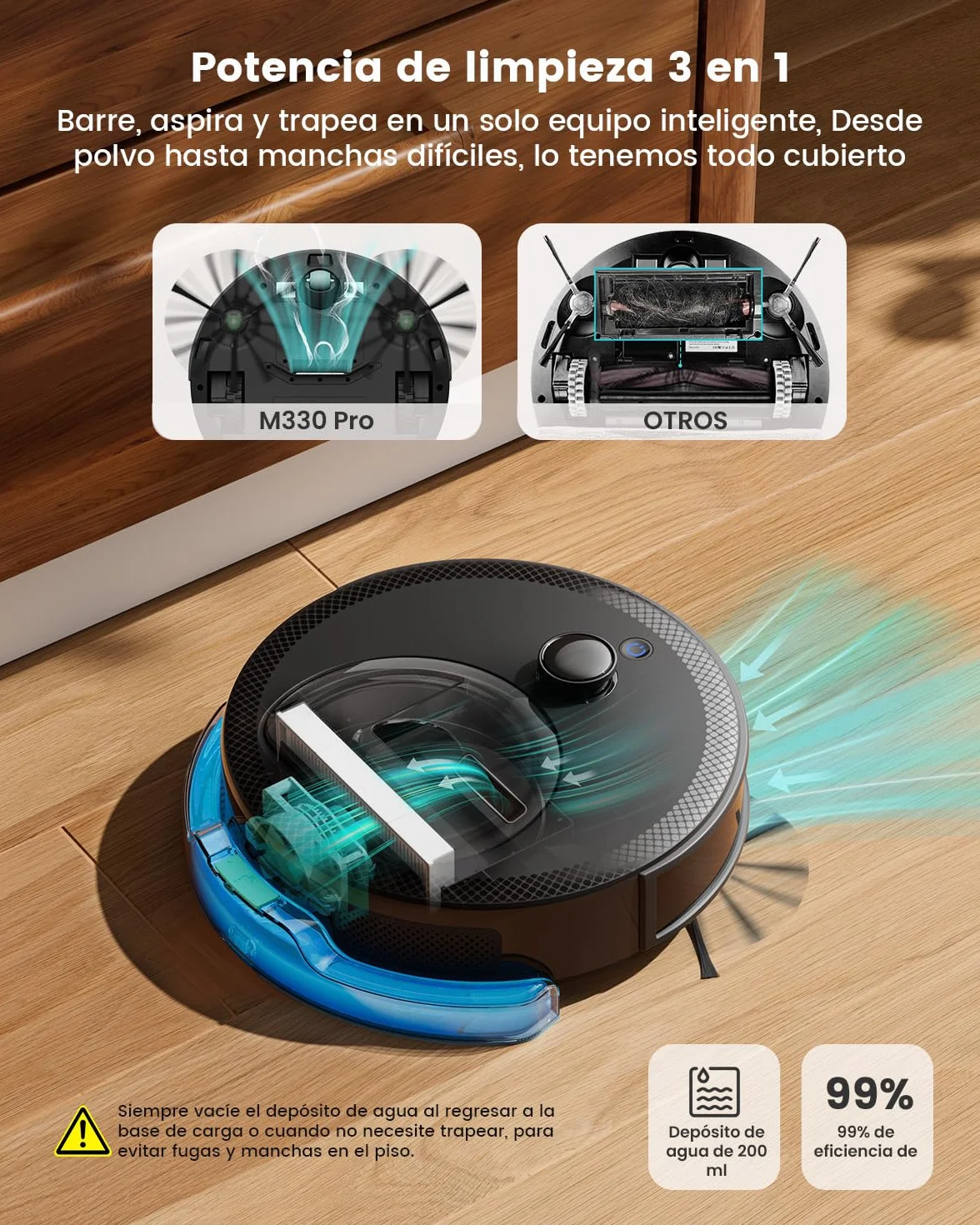 Lefant M330 Pro Robot Aspirador y Fregasuelos 3 en 1, 5000Pa Succión, Navegación dToF, 150min