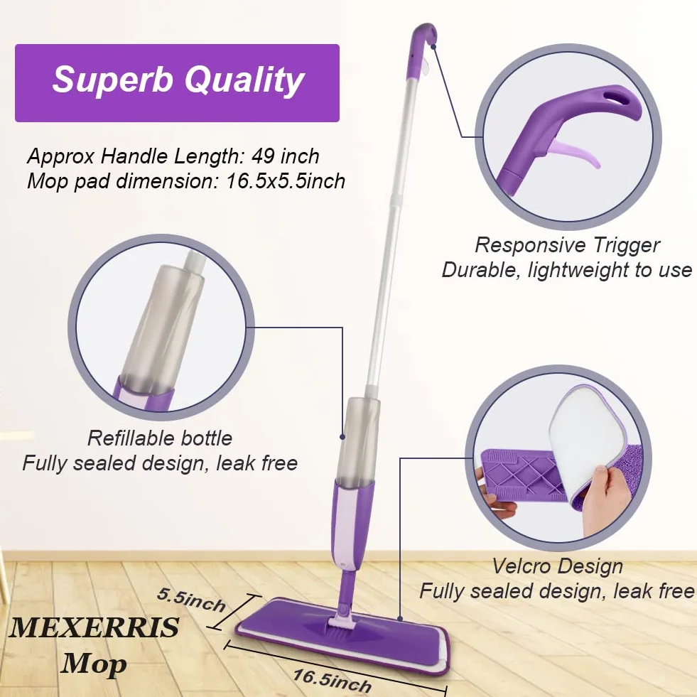 MEXERRIS Mopa Fregona con Pulverizador 2 Botellas Recargables Microfibra para Suelos