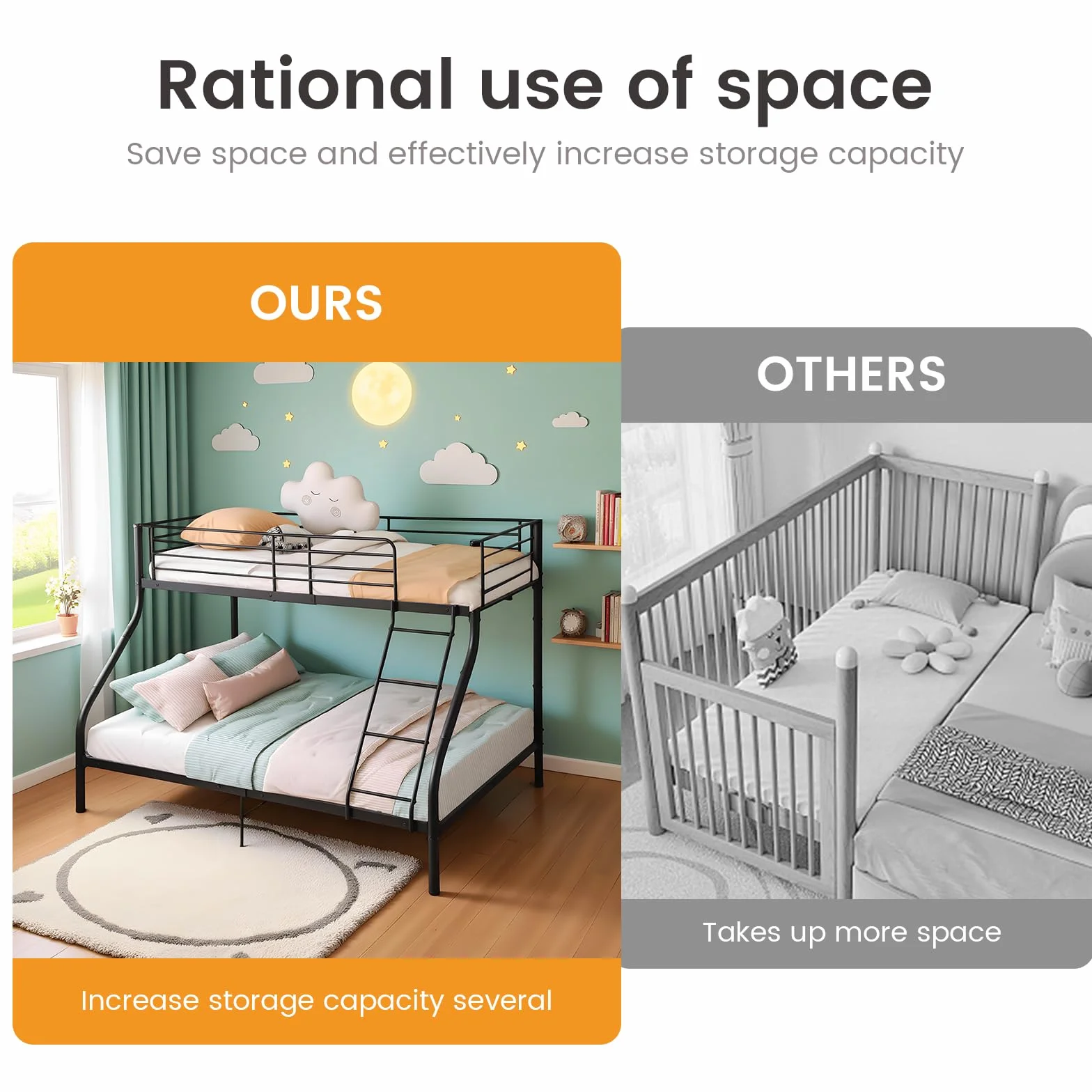 Litera de 90 x 200/140 x 200 cm con Somier, Cama Infantil con Escalera y Protección Anticaídas Cama Alta - Negro