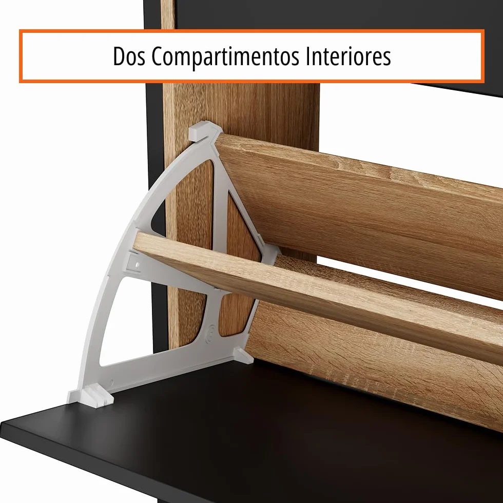 CASABEL, Mueble para Calzado Industrial (18 Pares), Armario para Zapatos, Almacenamiento de Entrada, Gran Capacidad, Ahorro de Espacio, Entrada Pasillo, Puertas Negras, Marco Madera Clara, Empresa