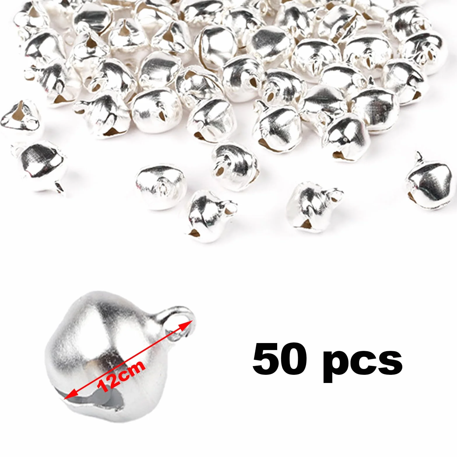 Cascabeles Pequeños de Metal 12mm Plata, 50 Piezas para Manualidades Decoración Navideña