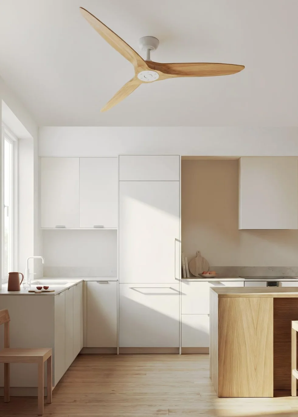 CREATE / WIND CENTURY M/Ventilador de techo blanco madera clara con mando / 40W, Silencioso, Ø132 cm, 6 velocidades, programable, función verano-invierno
