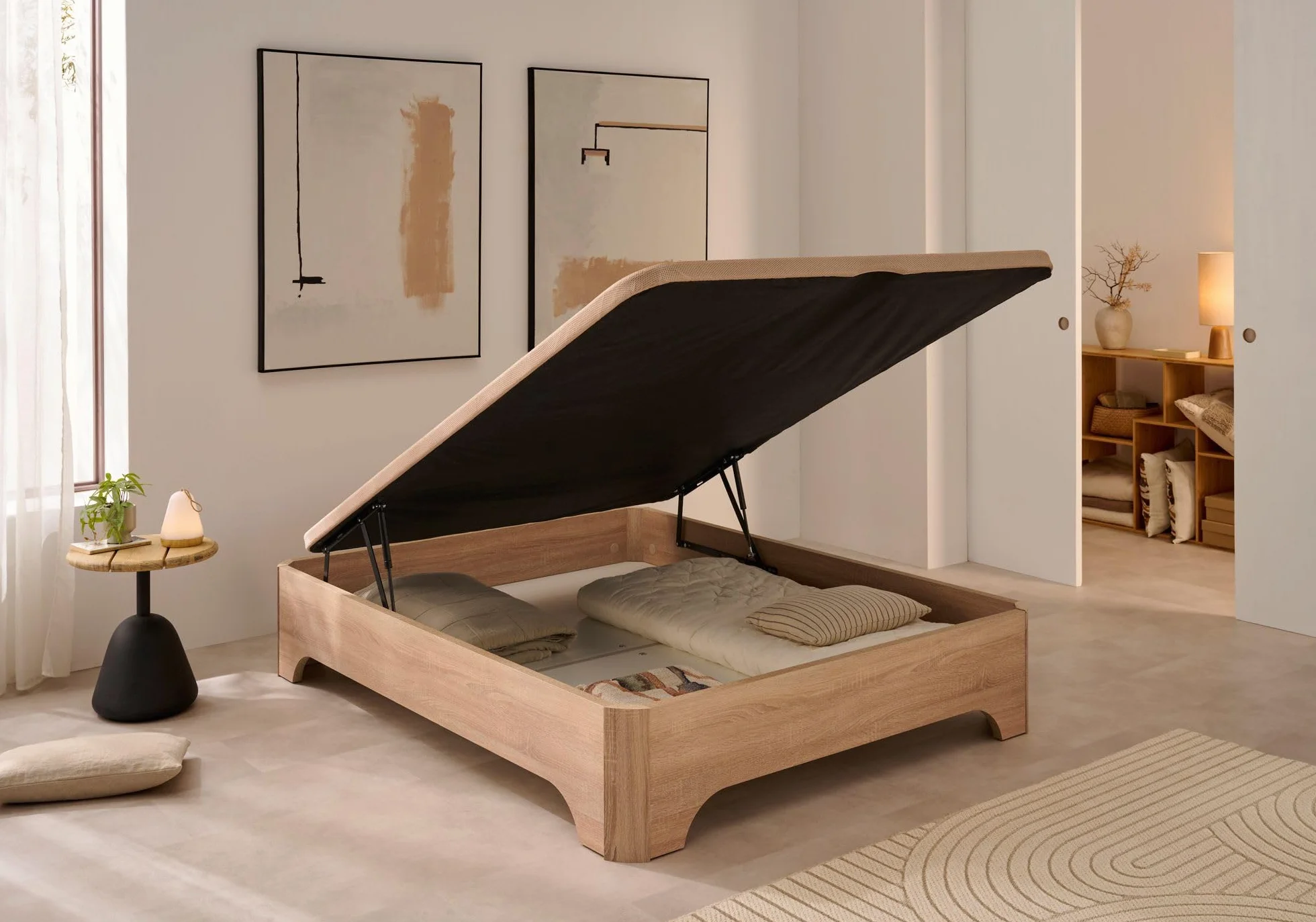 Matris - Canapé Abatible Elevado con Patas Elegance, Arcón Gran Capacidad, Base Transpirable 3D, Apertura Hidráulica, Estructura Reforzada, Varios Tamaños y Colores - con Montaje