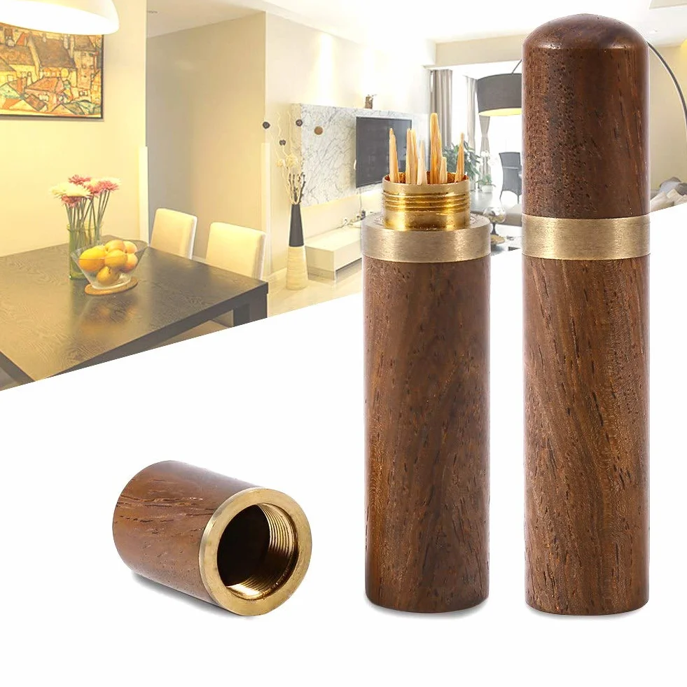 Mondadientes dispensador de madera portátil elegante palillero Tooth Pick Holder Caja
