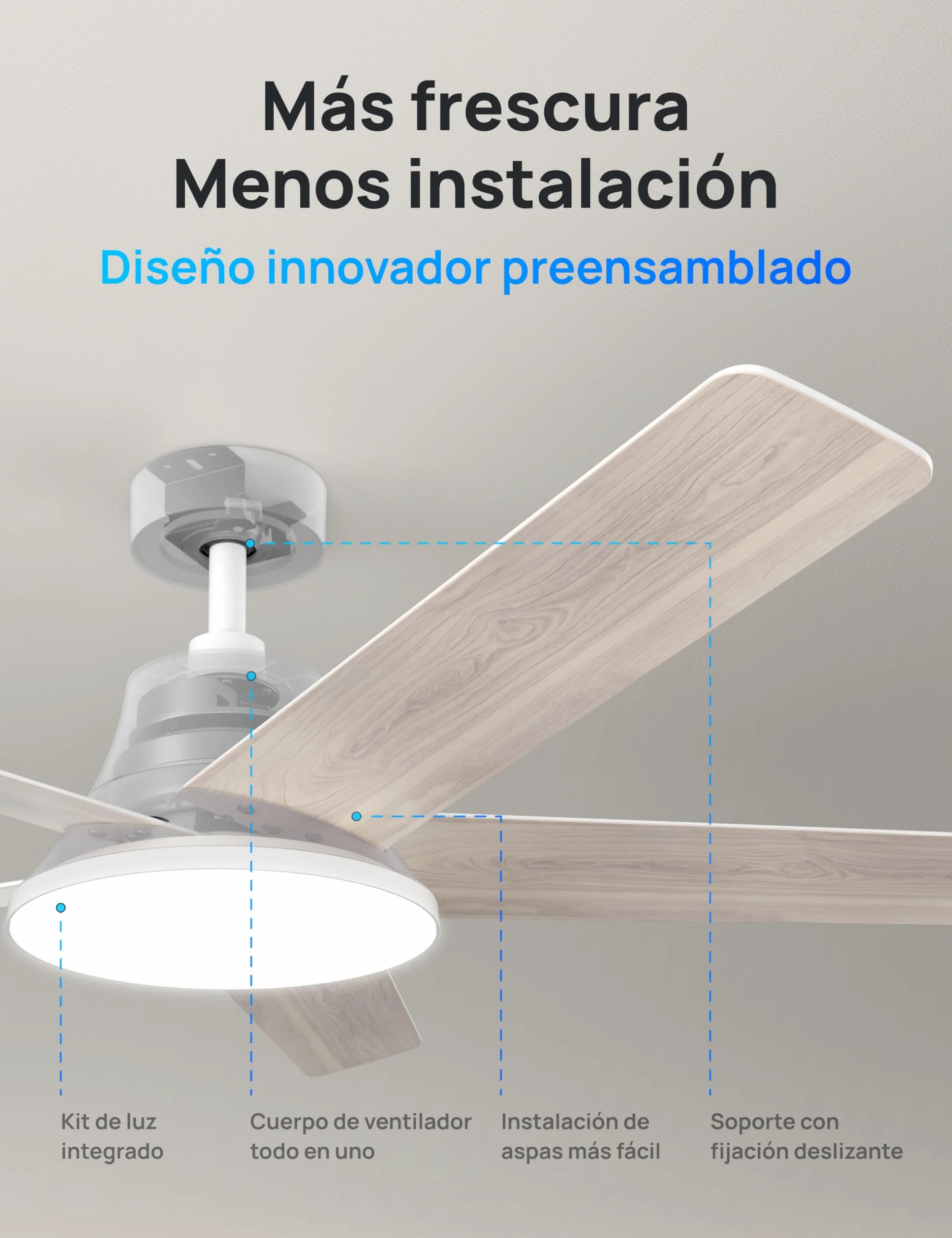 Dreo ventilador techo inteligente de 132 cm con luz LED regulable, 12 velocidades, 3 modos, temporizador de 12h, motor DC silencioso, control por control remoto/APP/Alexa, blanco para interiores