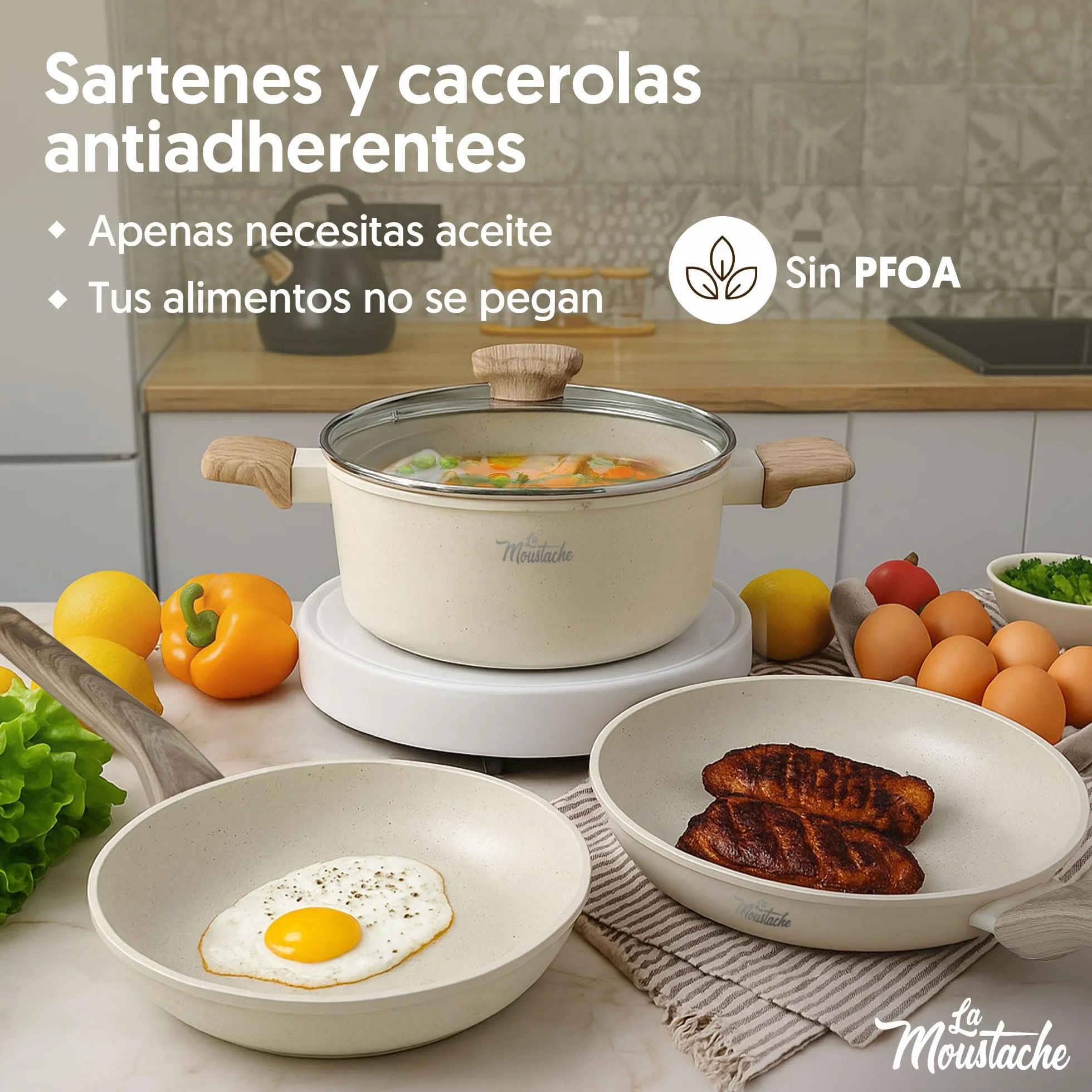 Juego de Ollas y Sartenes de Aluminio Antiadherente 14 Piezas sin PFOA PFOS para Inducción