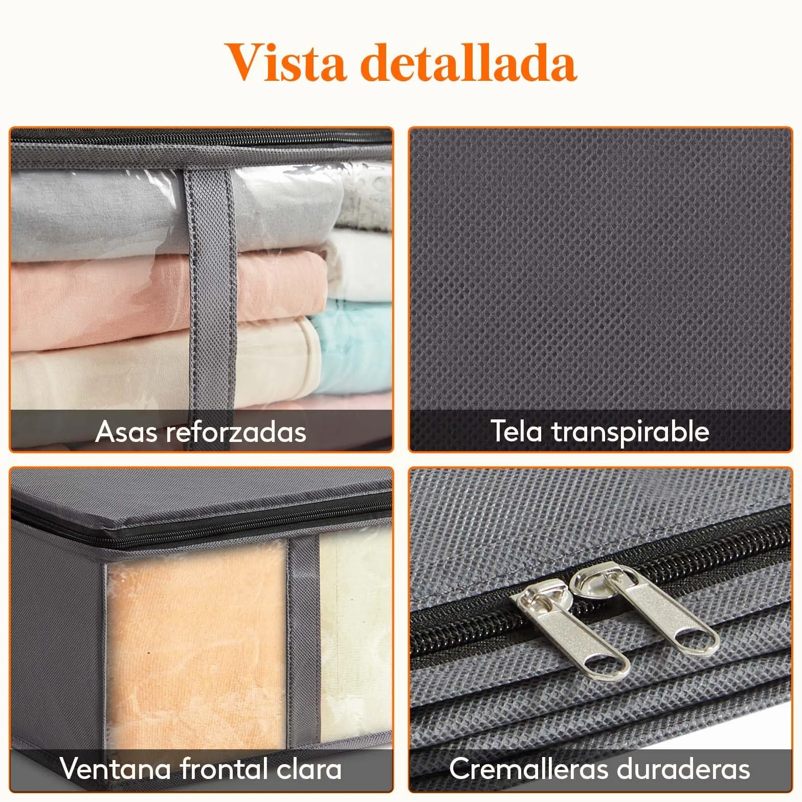 Lifewit Bolsas de Almacenaje Debajo de la Cama con Ventana, 40 L, 3 Piezas, Gris